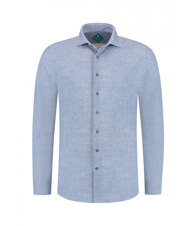 District Indigo Overhemd Pique Performance Mel. Light Blue
