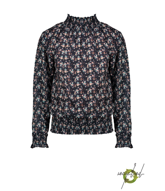 NoNo NoNo Tipi blouse with smocked cuff/hem/neck Navy Blazer N112-5100 110