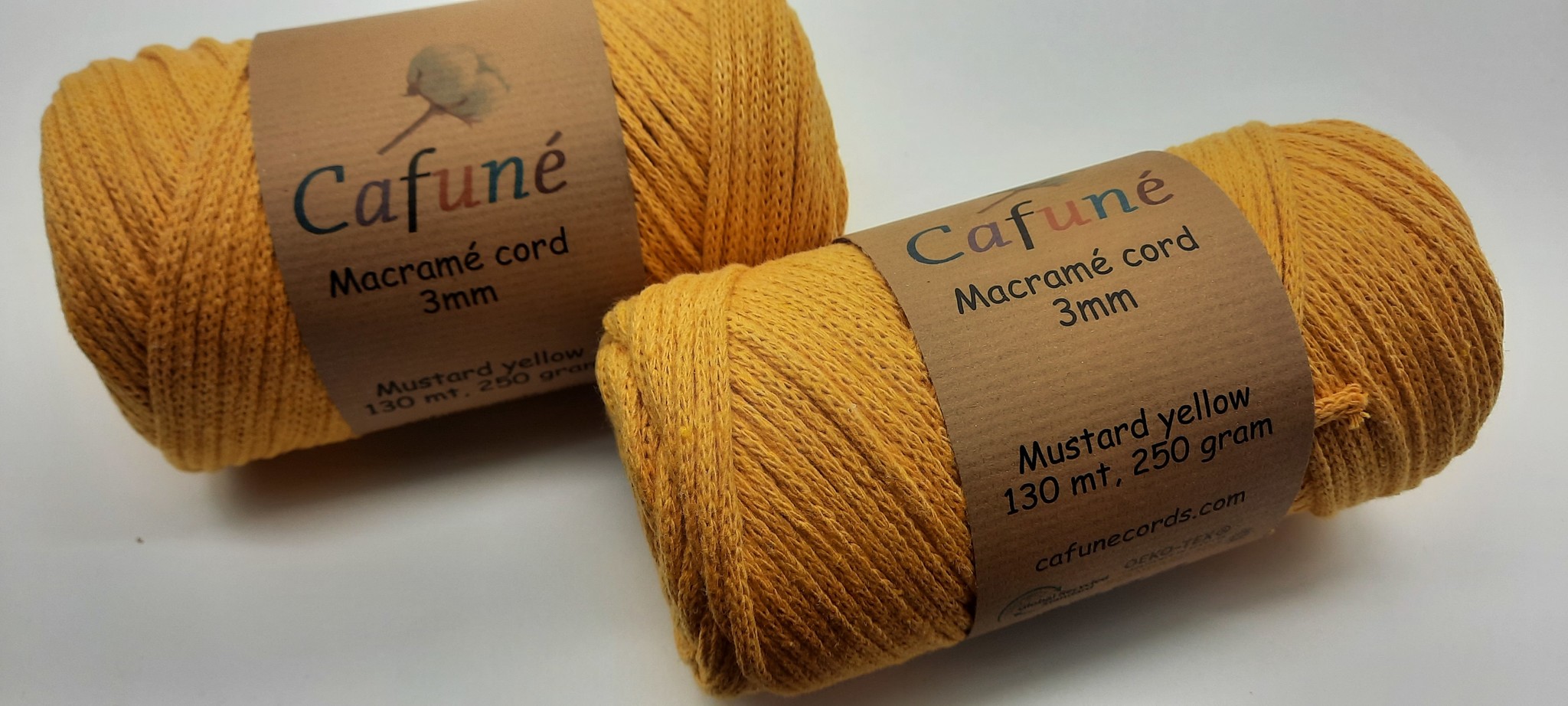 3mm Macrame koord Mosterdgeel/Oker- gevlochten - gerecycled katoen