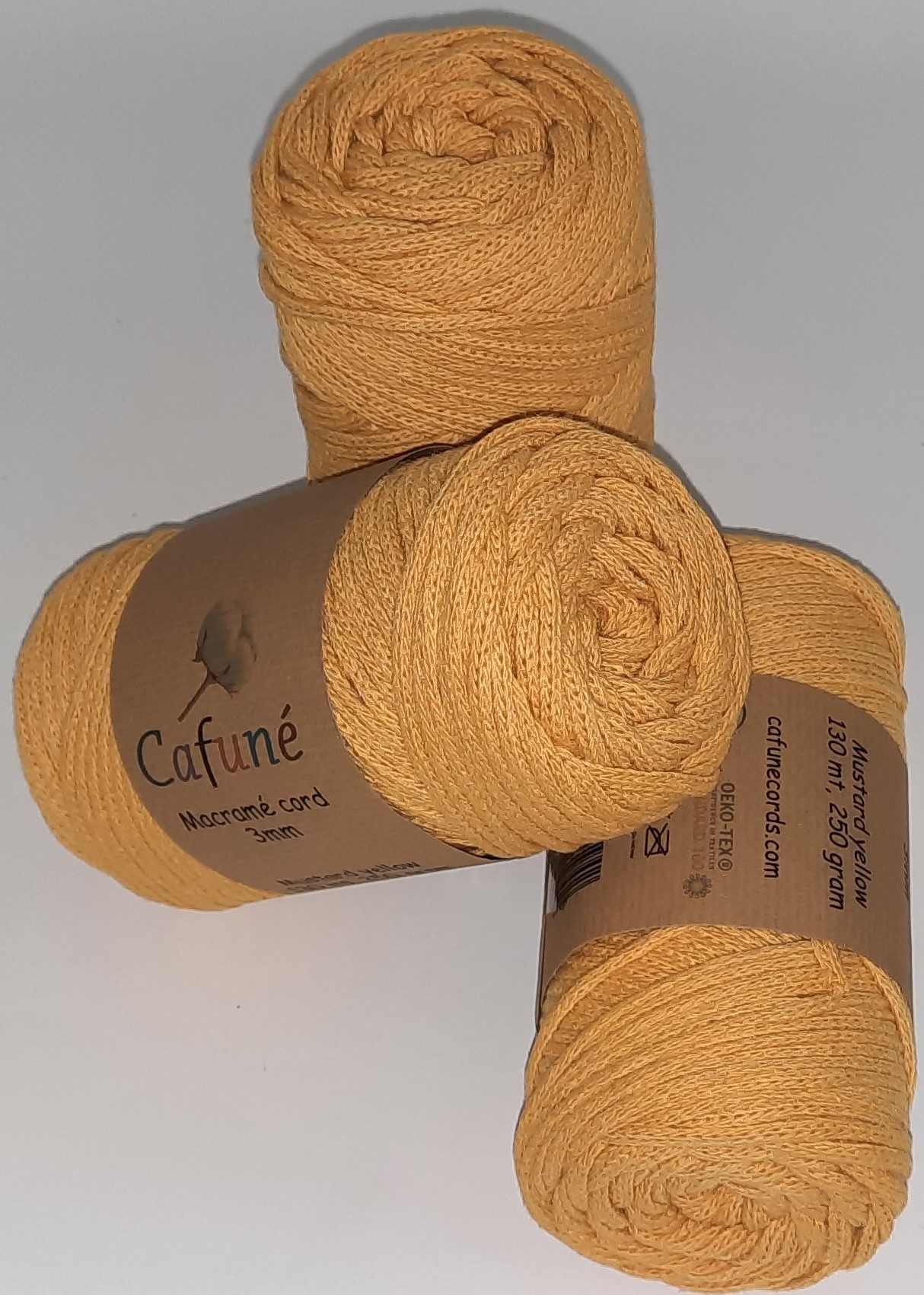 3mm Macrame koord Mosterdgeel/Oker- gevlochten - gerecycled katoen