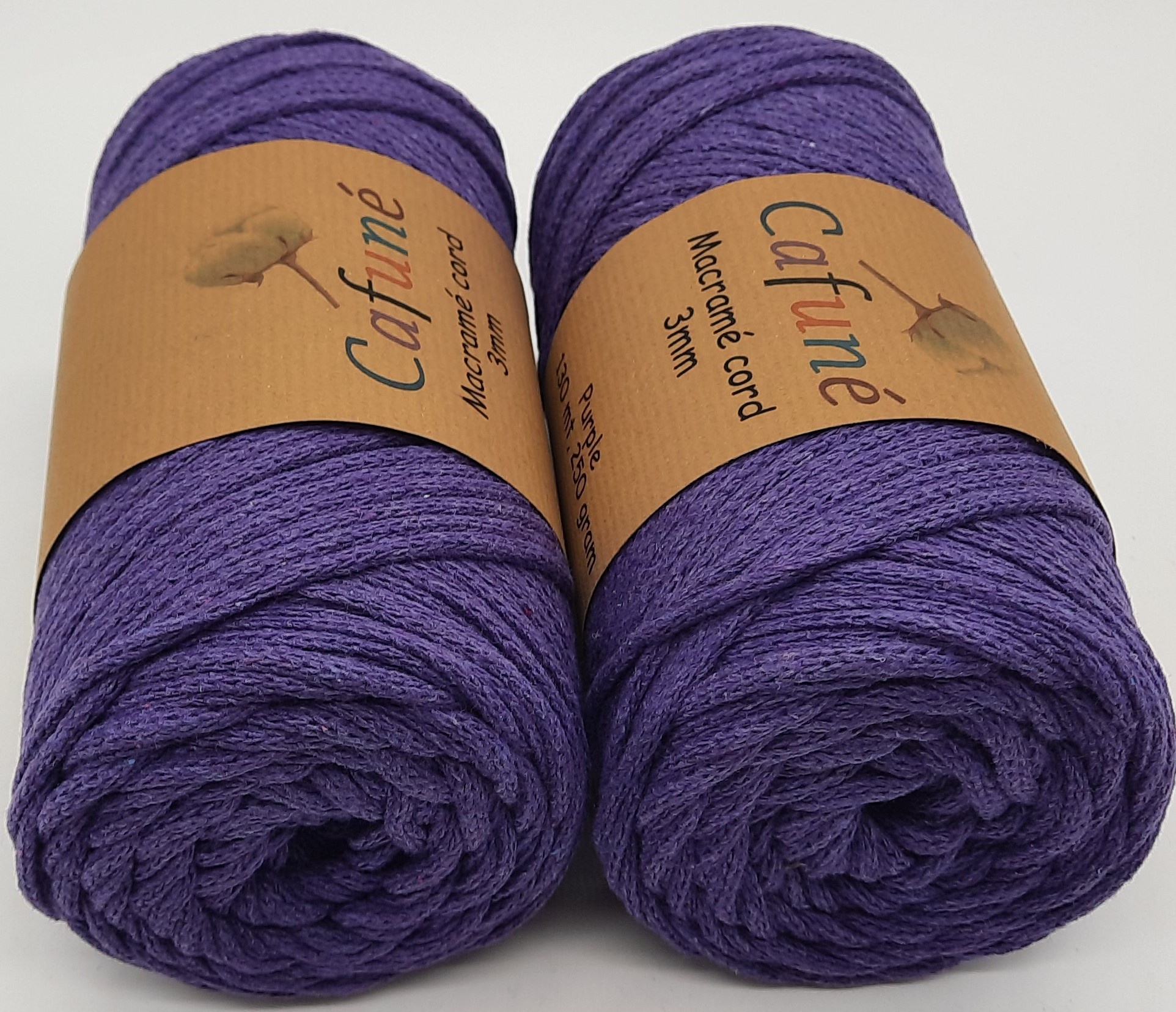 3mm Macrame koord Paars - gevlochten -gerecycled katoen