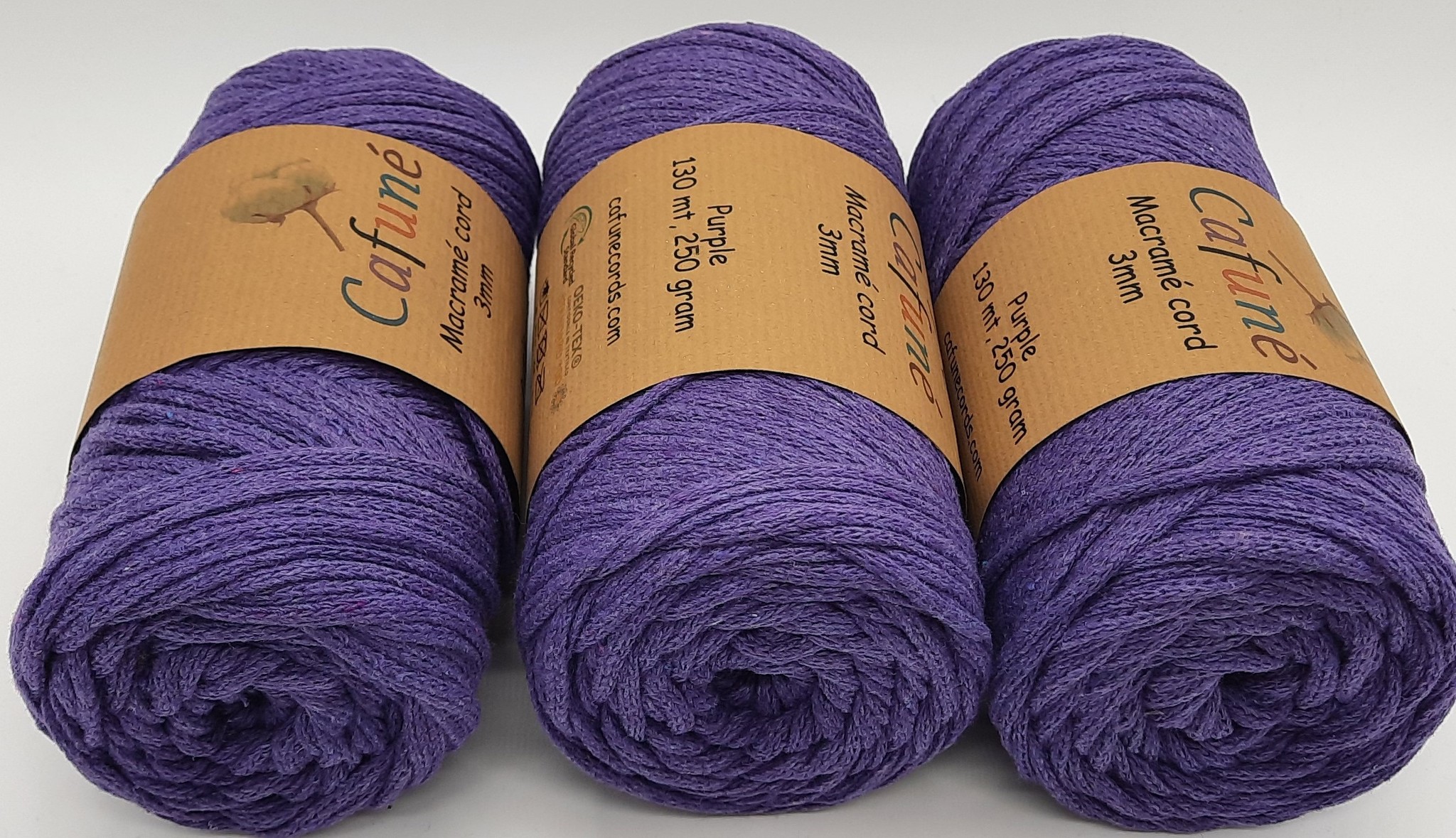 3mm Macrame koord Paars - gevlochten -gerecycled katoen