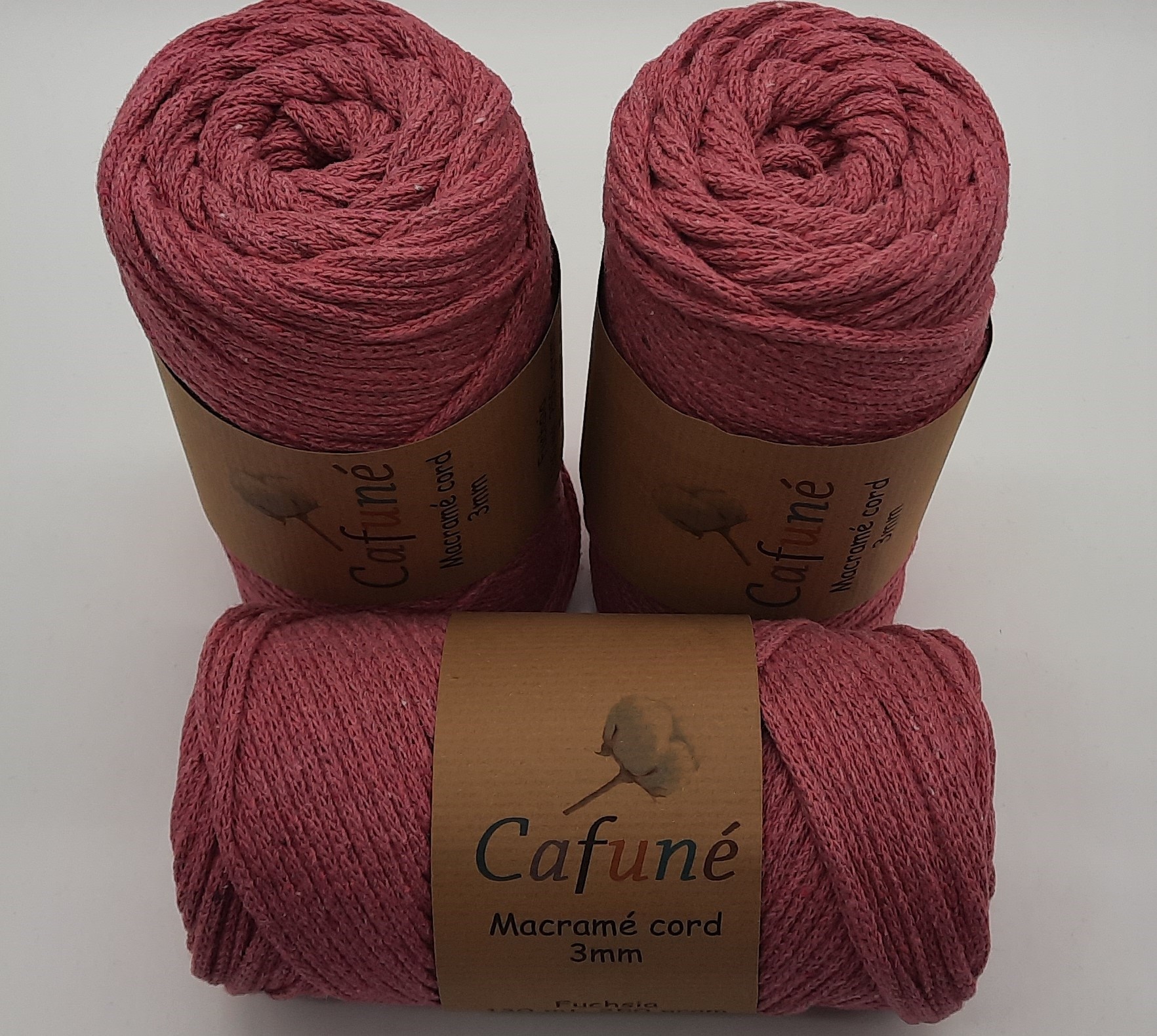 3mm Macrame koord fuchsia - gevlochten -gerecycled katoen