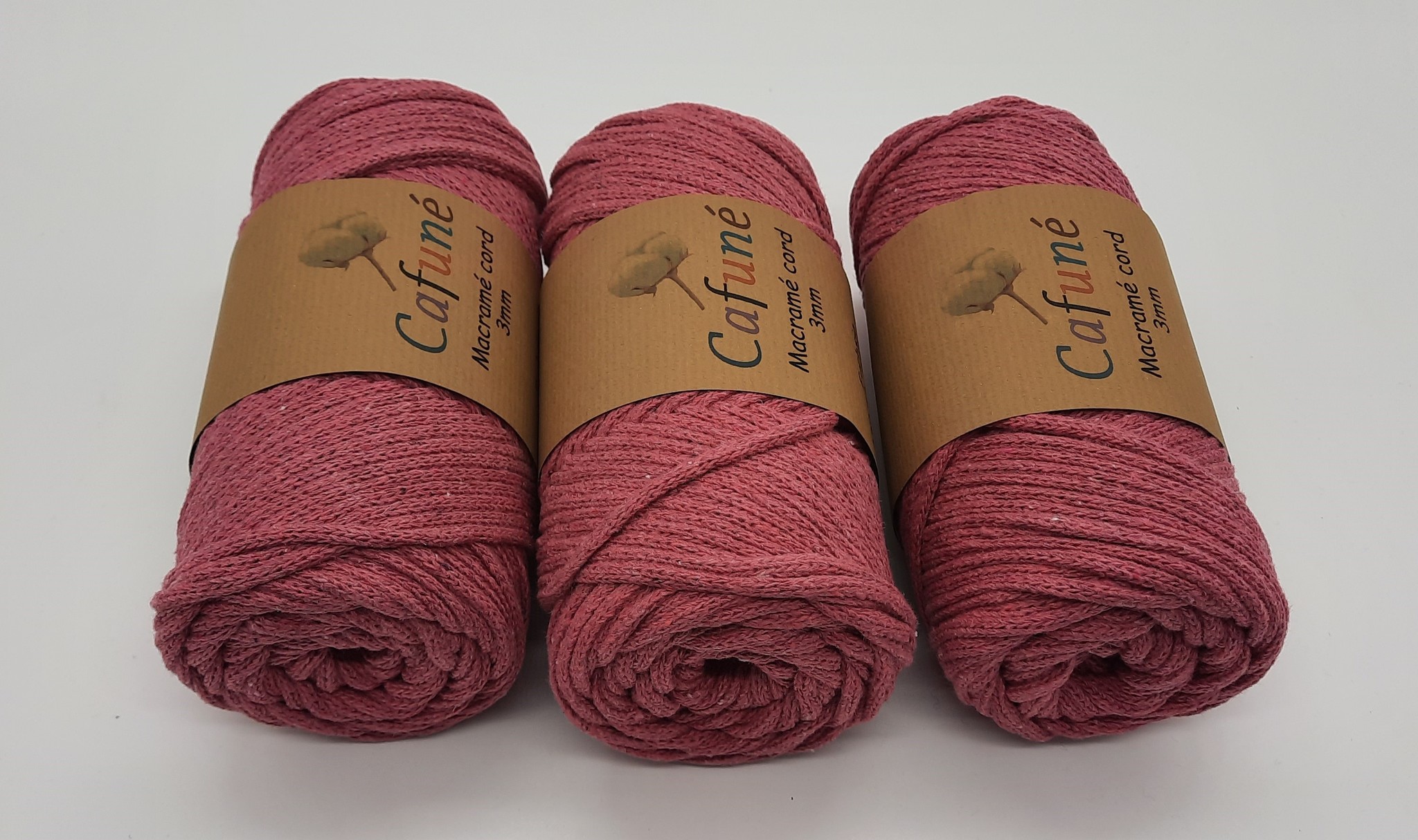 3mm Macrame koord fuchsia - gevlochten -gerecycled katoen
