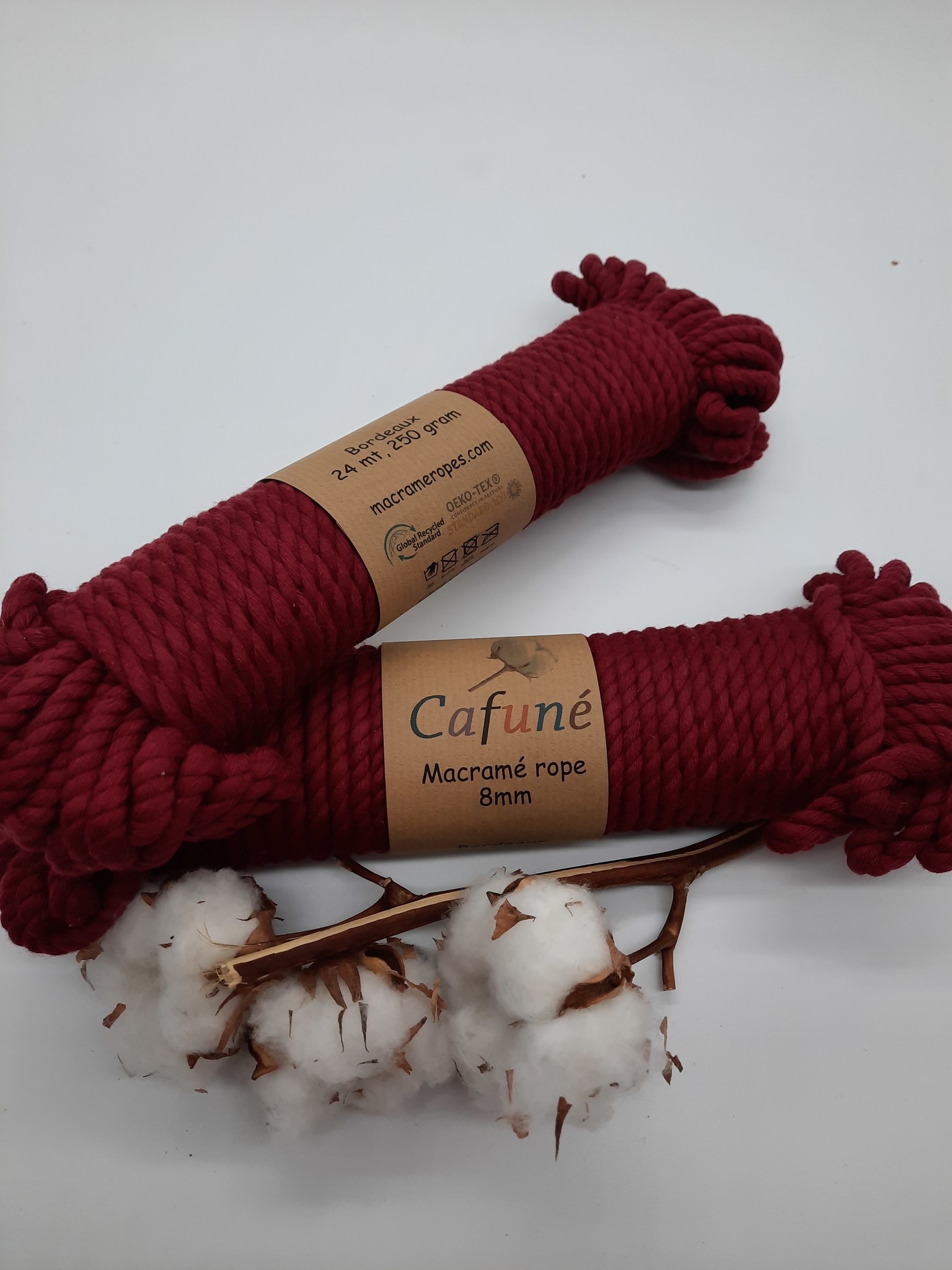 8mm Macrame touw Bordeaux double twisted