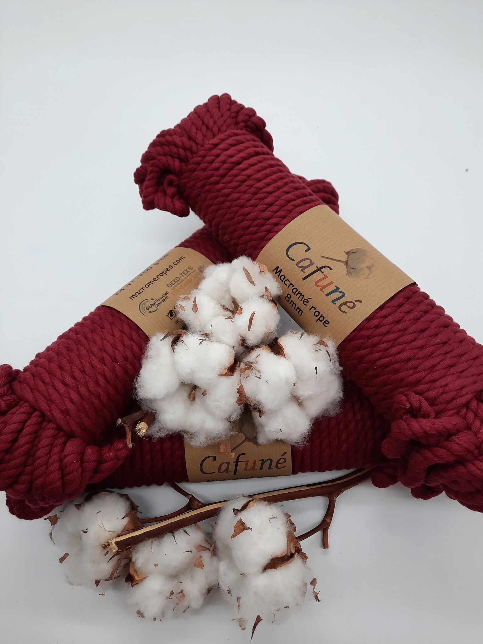 8mm Macrame touw Bordeaux double twisted