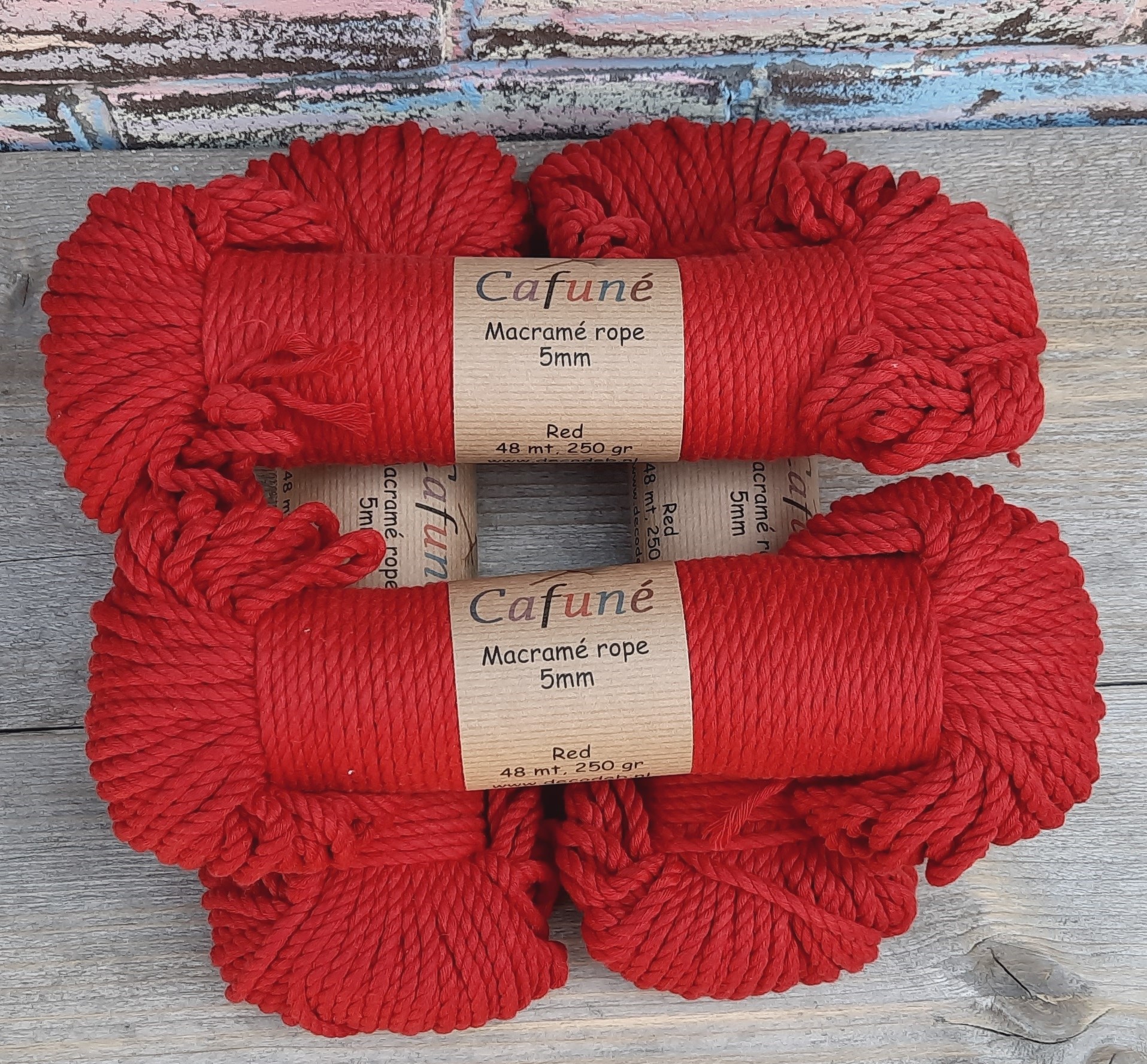 5mm Macrame touw Rood, double twisted