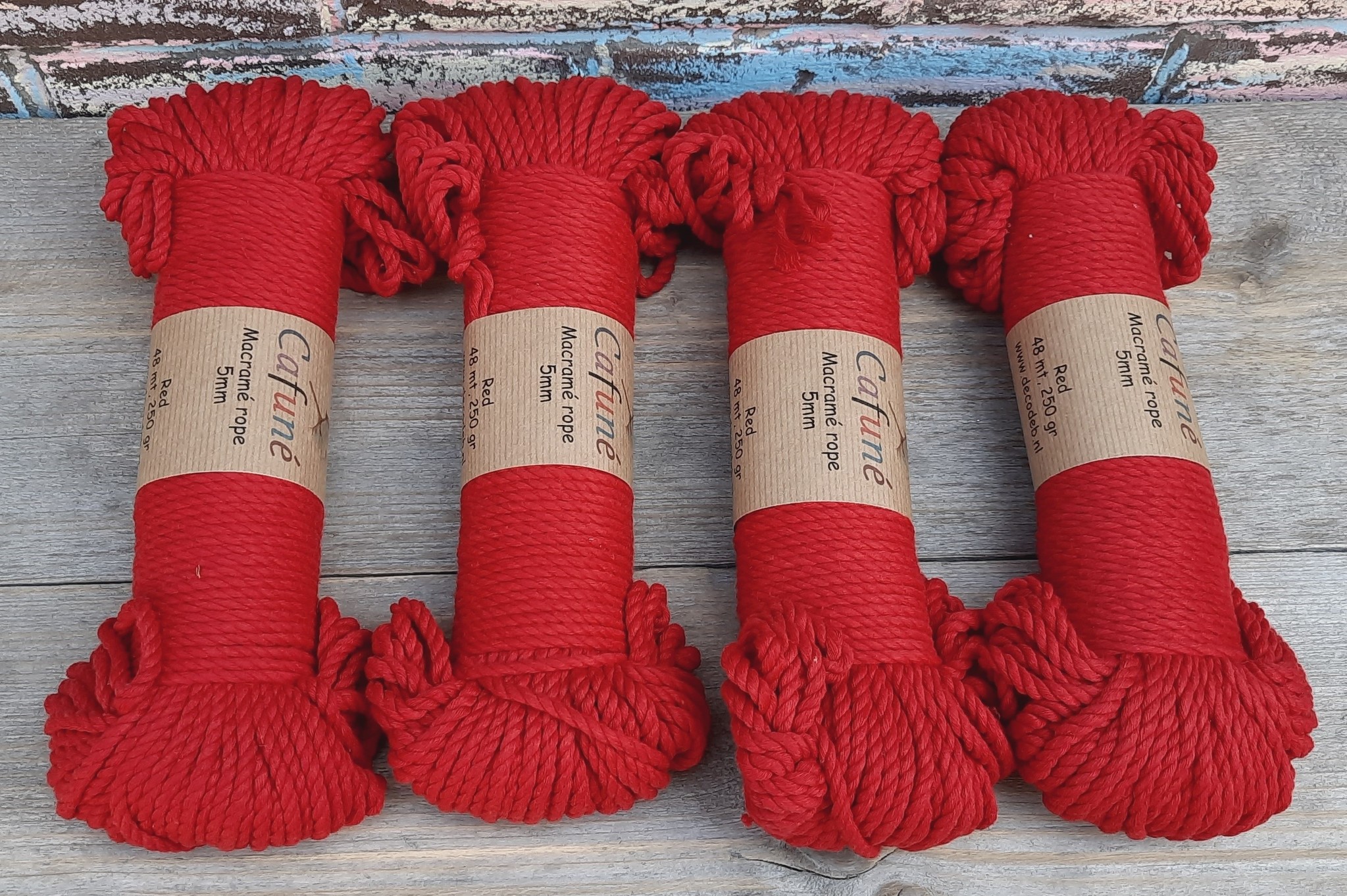 5mm Macrame touw Rood, double twisted