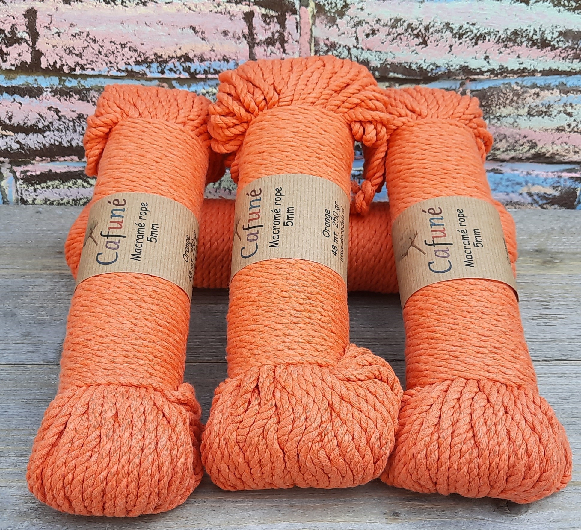 5mm Macrame touw Oranje, double twisted, uitkambaar