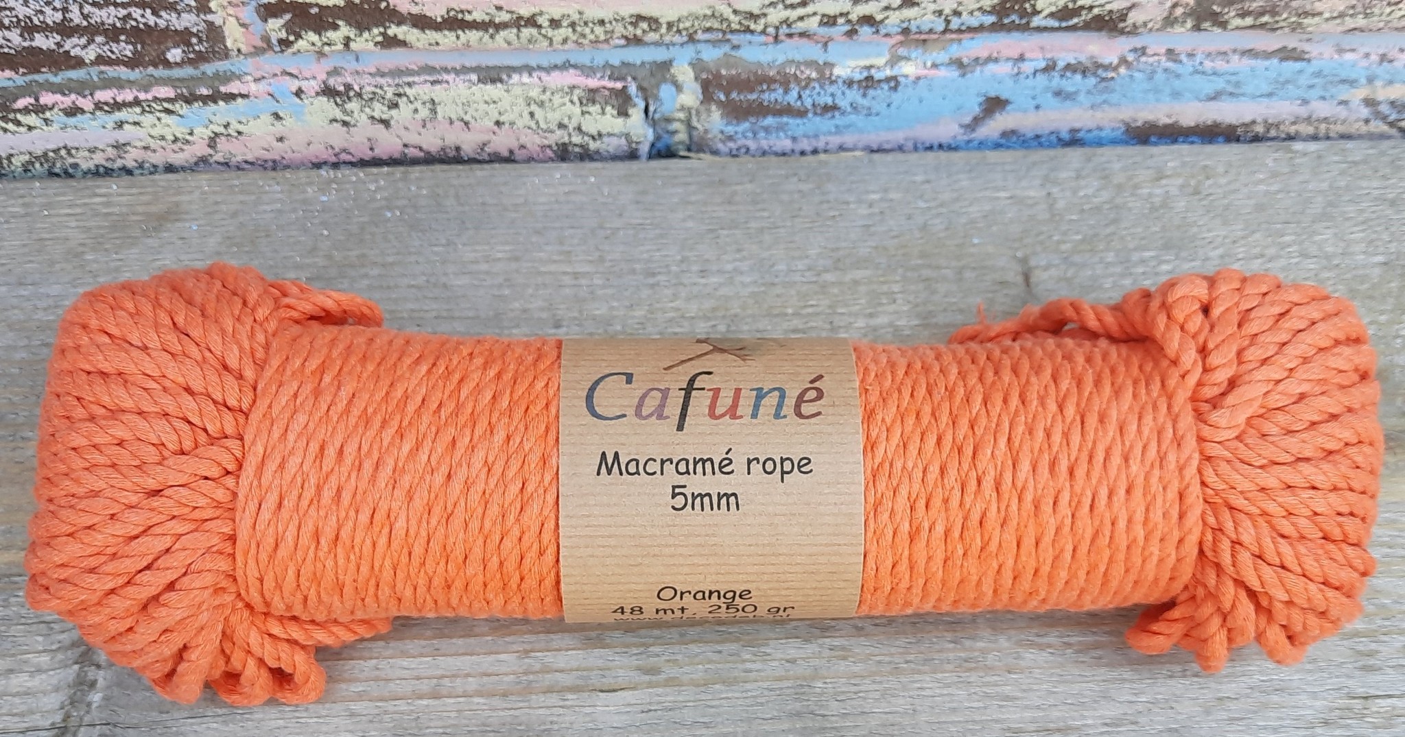 5mm Macrame touw Oranje, double twisted, uitkambaar