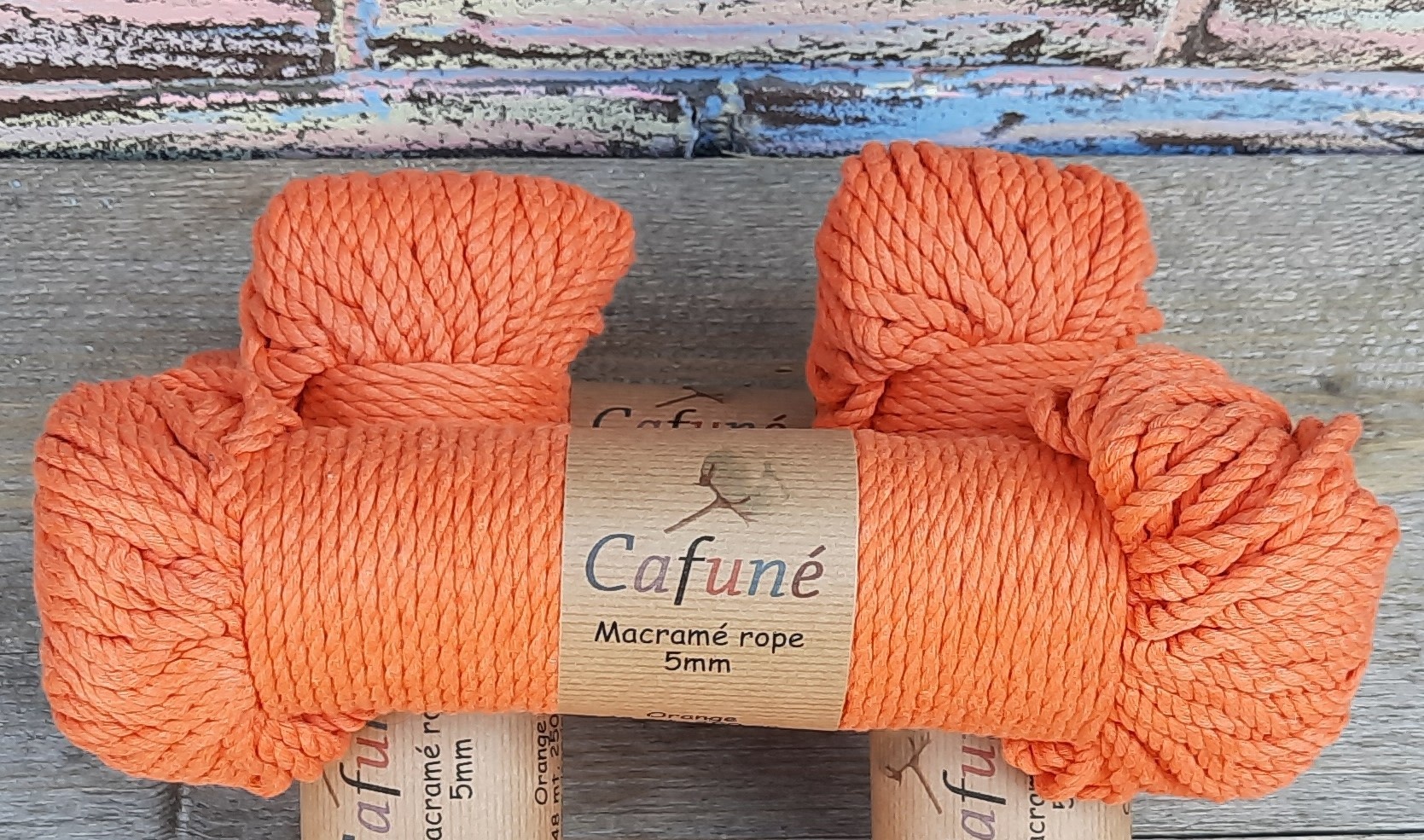 5mm Macrame touw Oranje, double twisted, uitkambaar