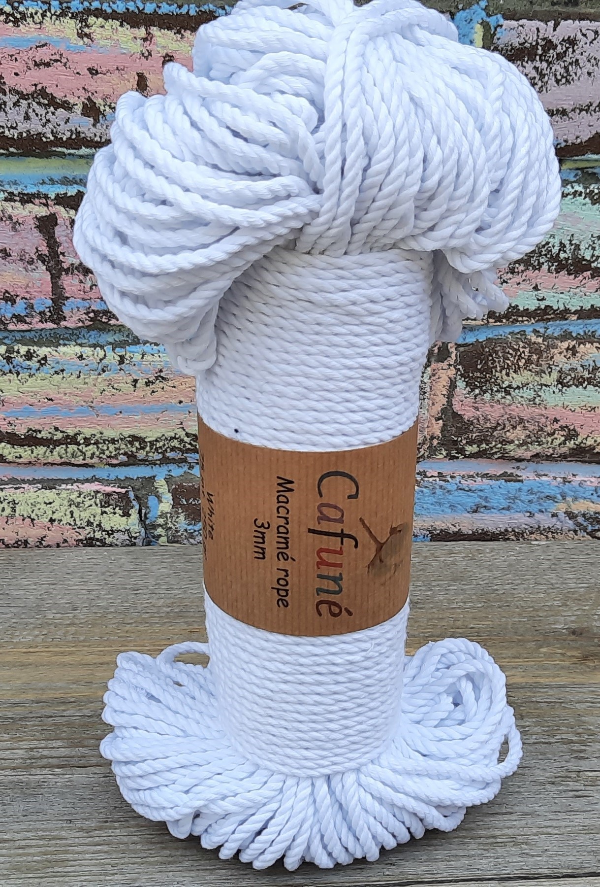 3mm Wit Macrame touw Double twisted
