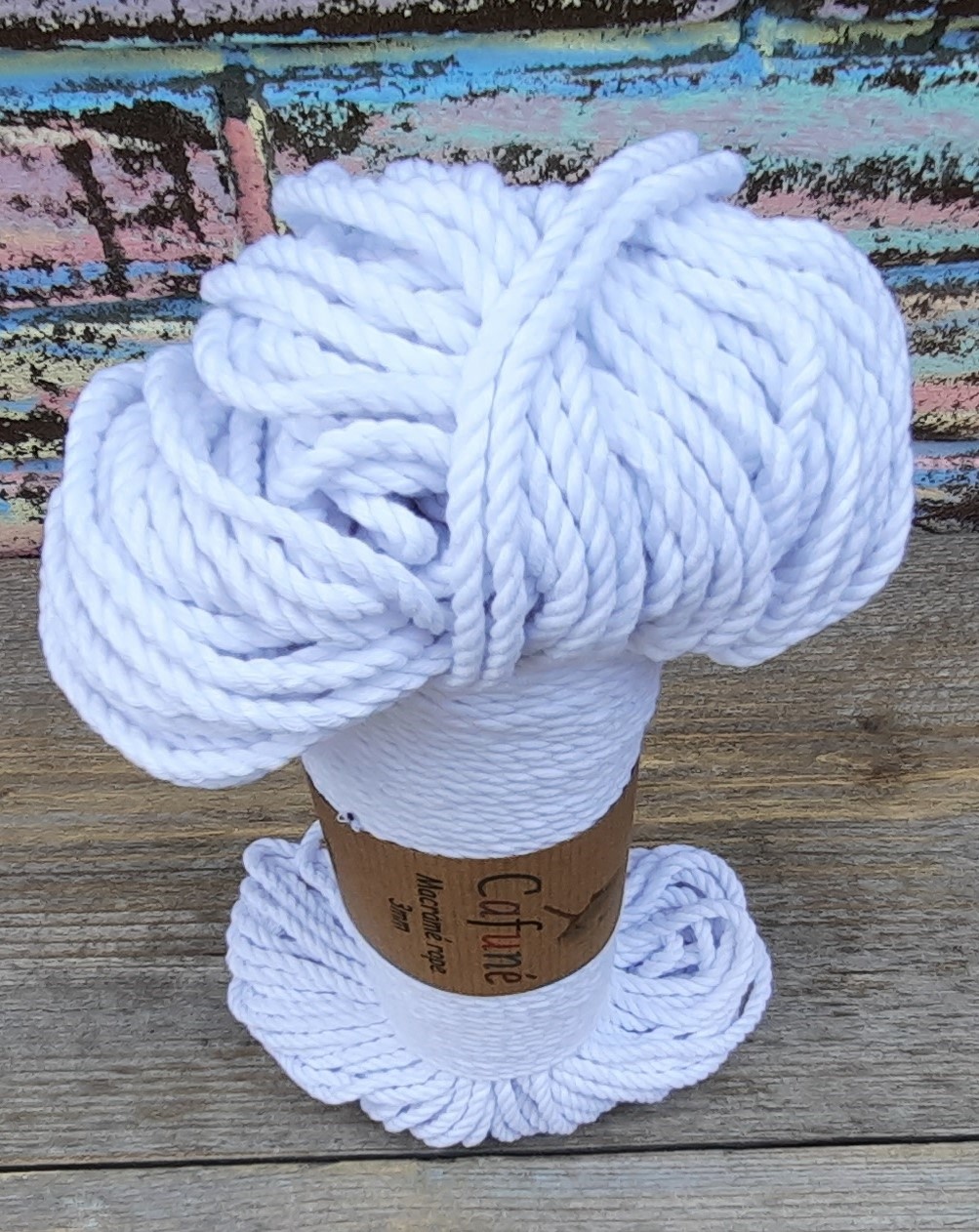 3mm Wit Macrame touw Double twisted