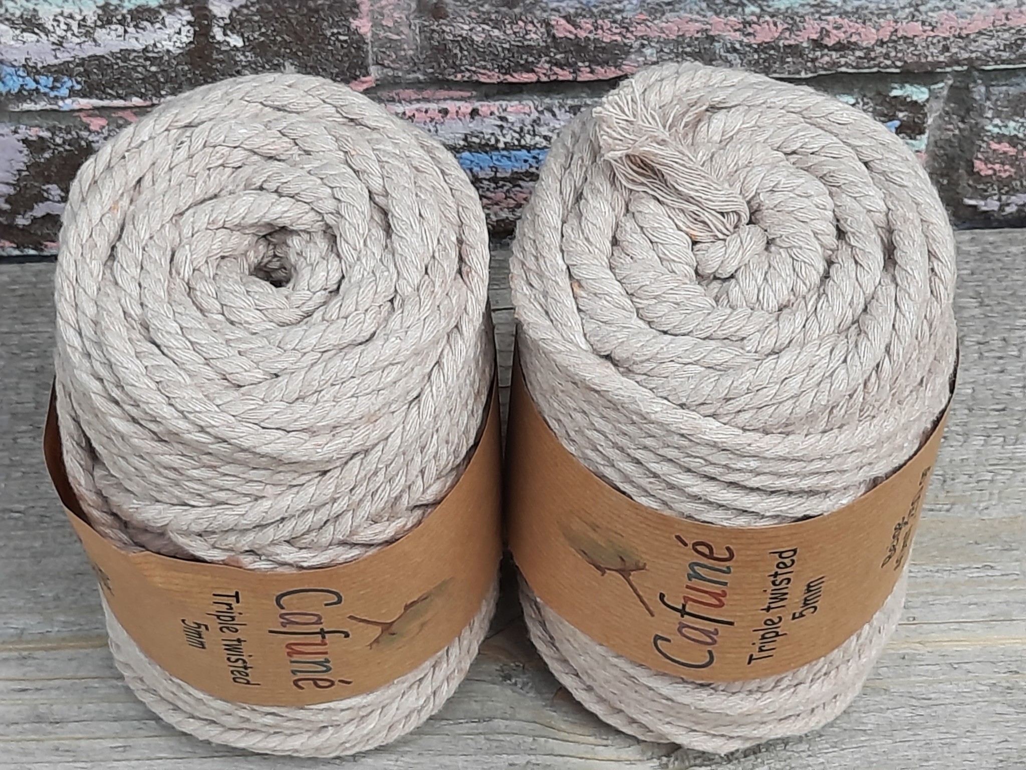 Macrame touw 5mm Triple twisted Beige