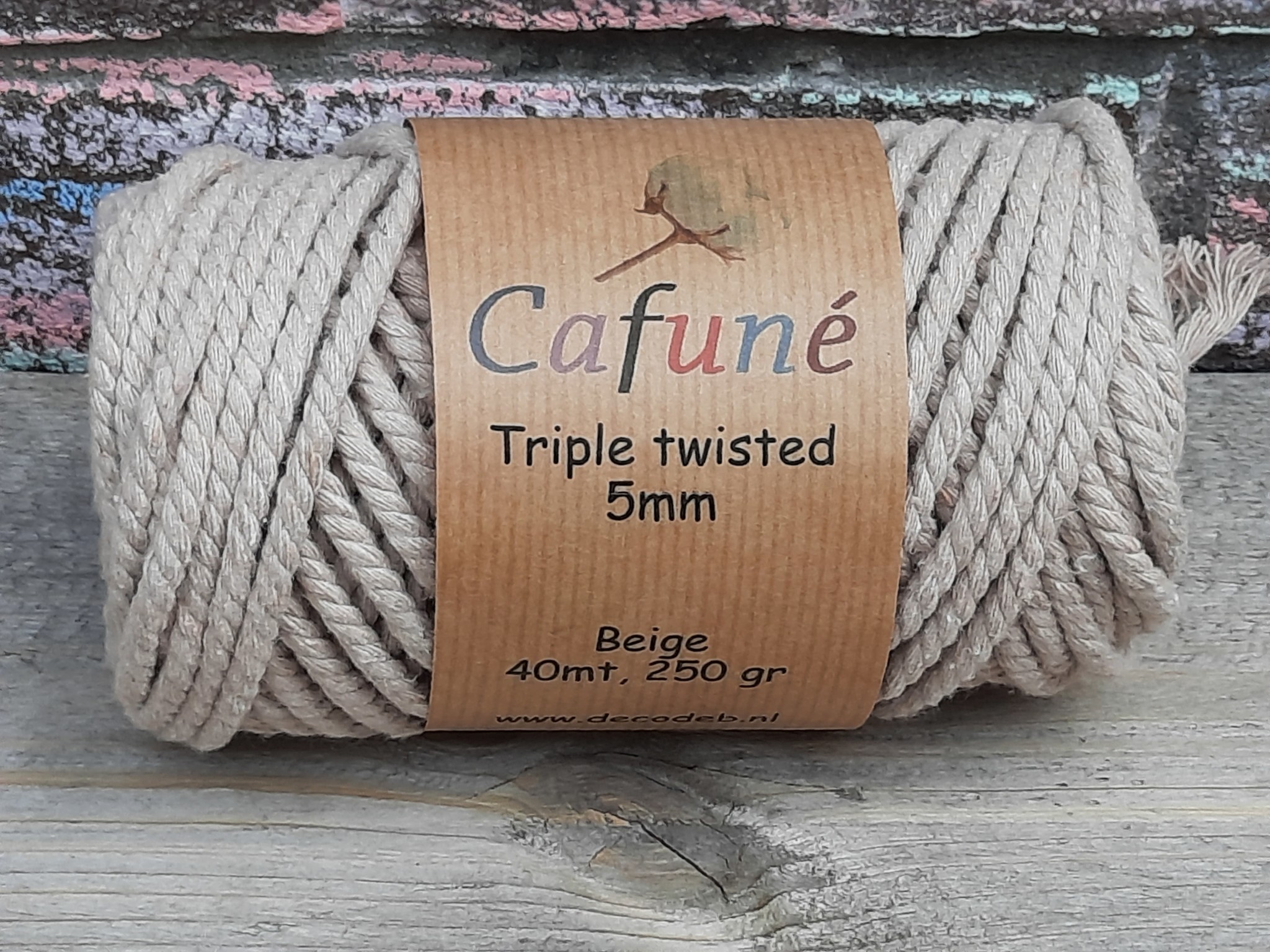Macrame touw 5mm Triple twisted Beige