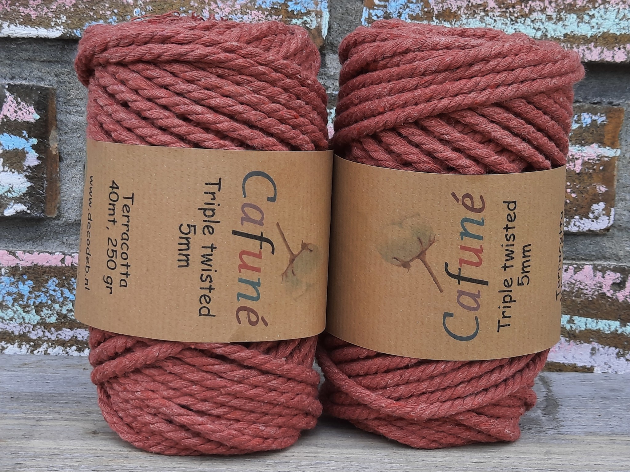 5mm Macrame touw Terracotta Triple twisted uitkambaar
