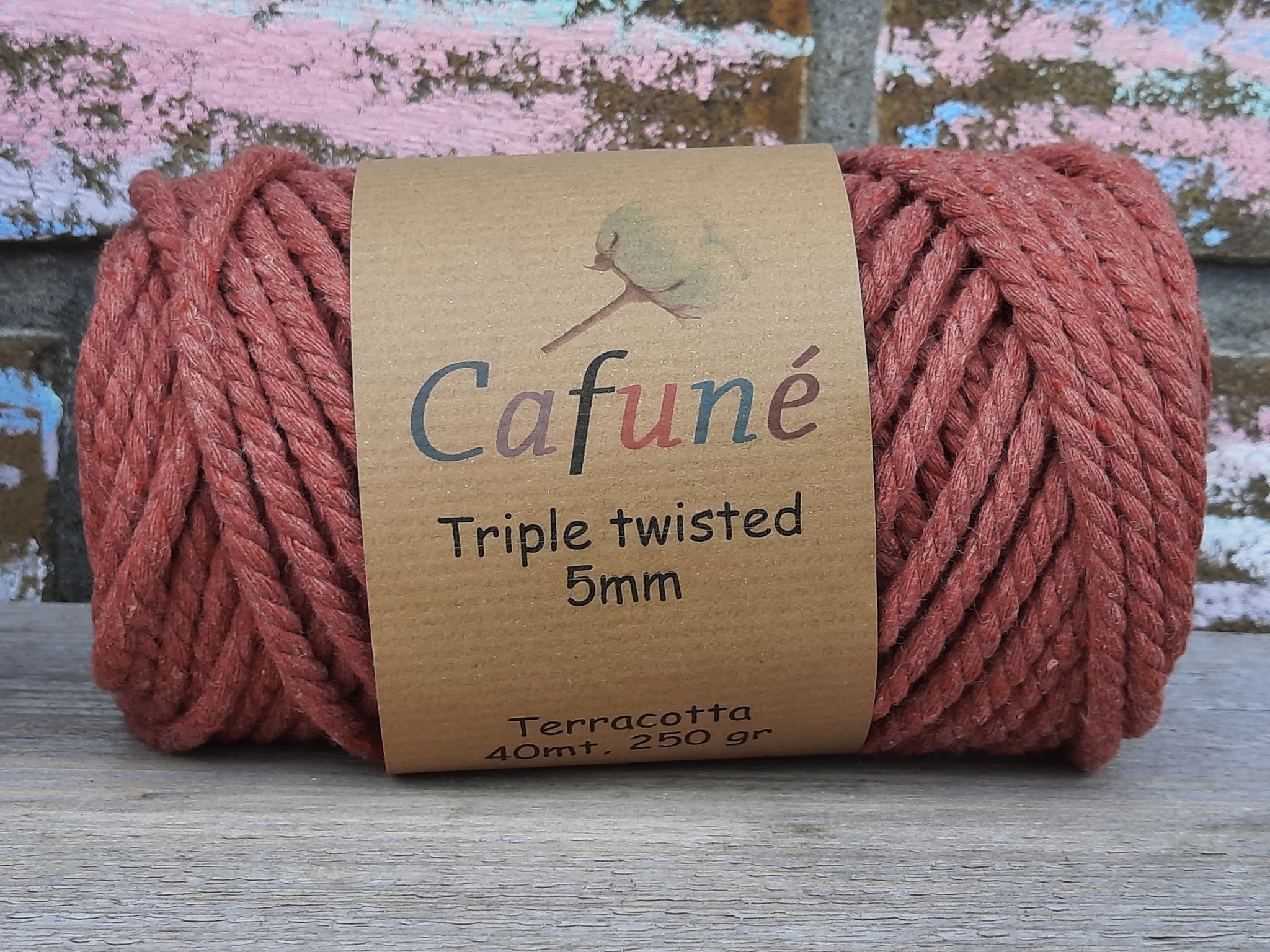 5mm Macrame touw Terracotta Triple twisted uitkambaar