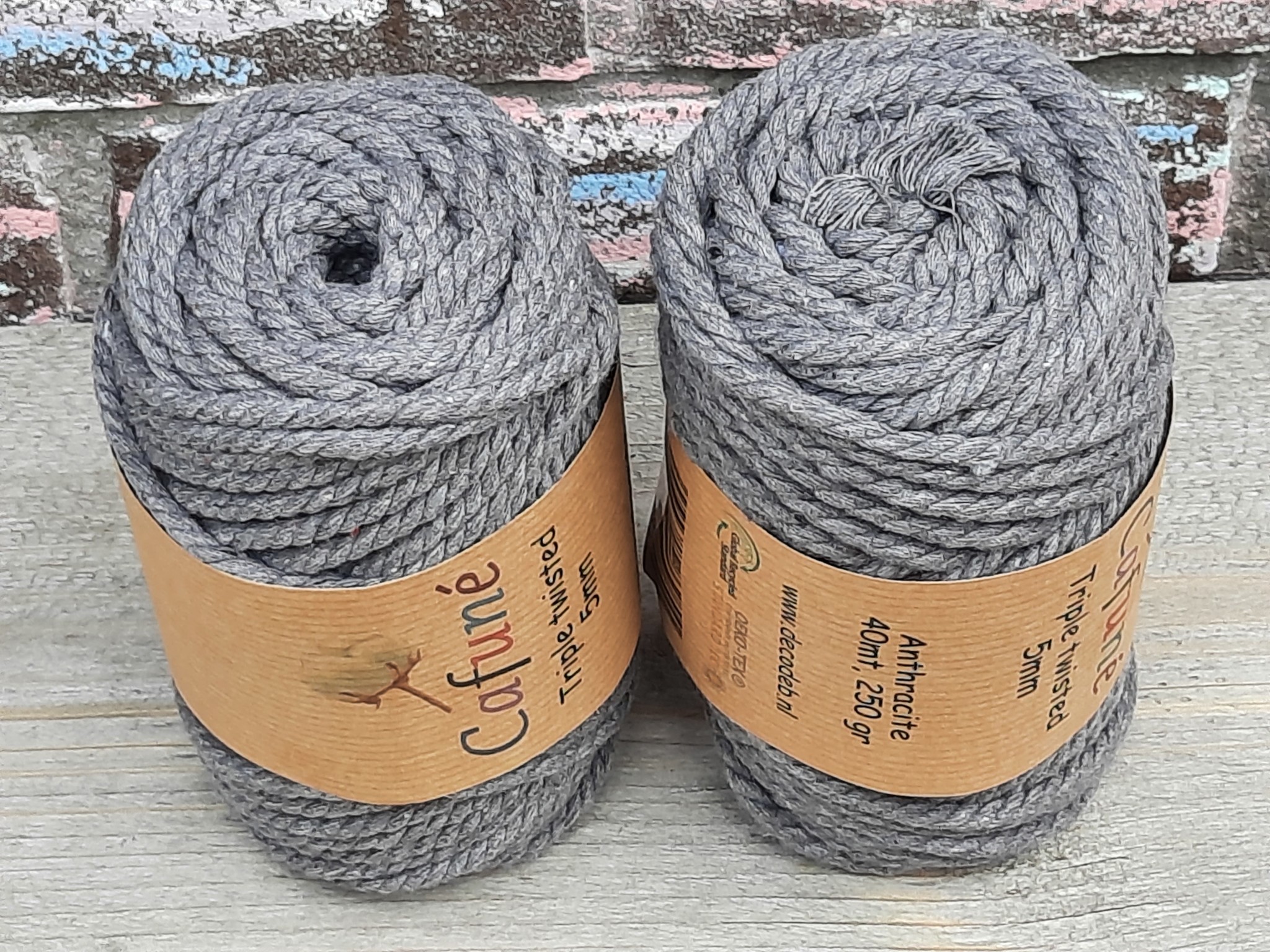 Licht Antraciet Triple twisted 5mm