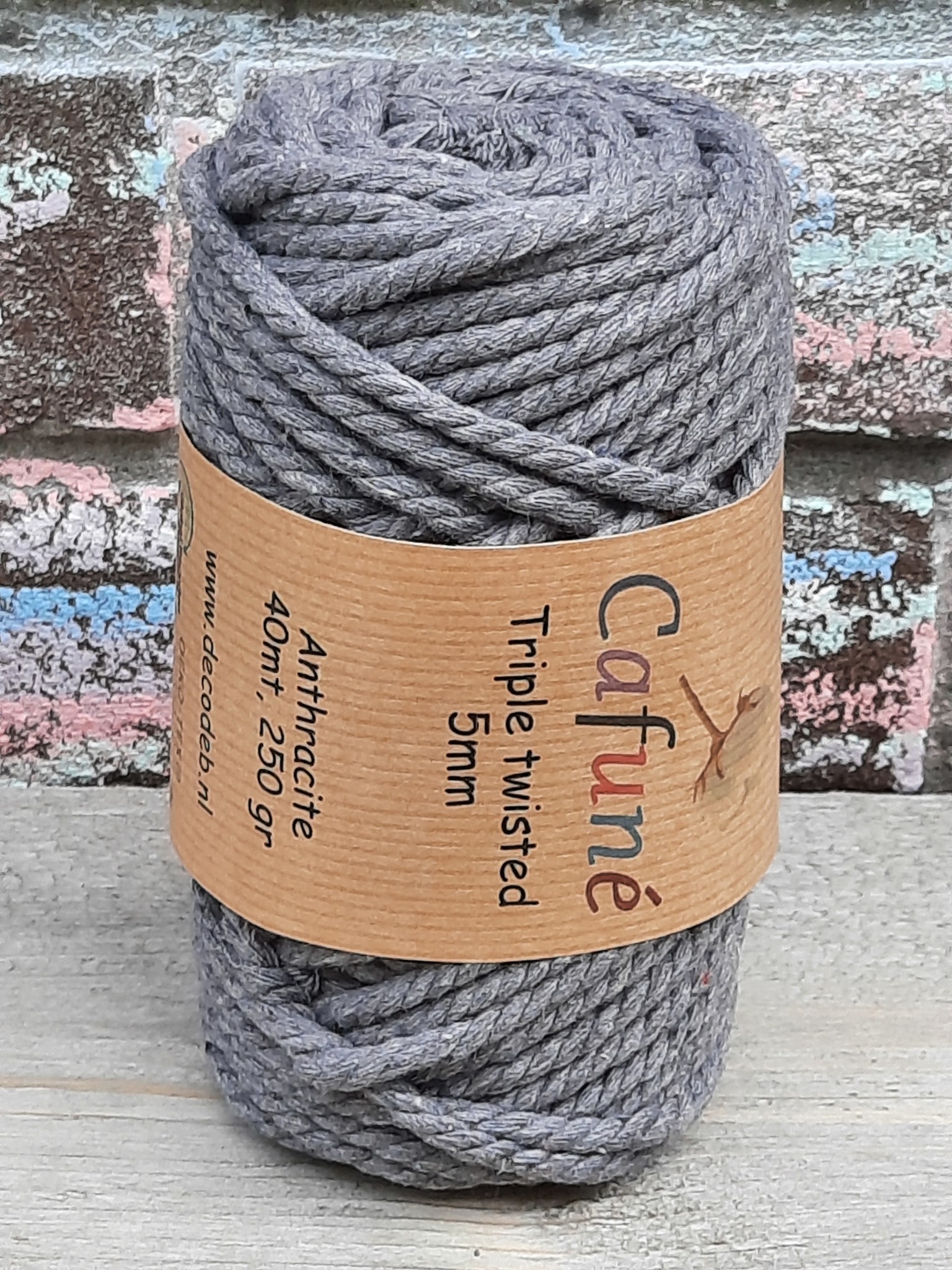 Licht Antraciet Triple twisted 5mm
