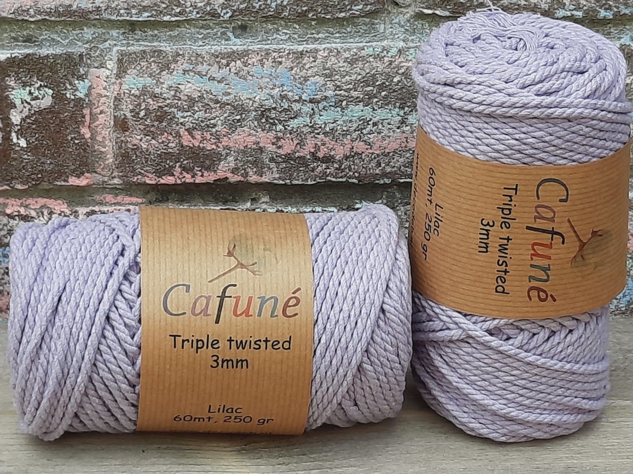 3mm Macrame touw Lila Triple twisted uitkambaar