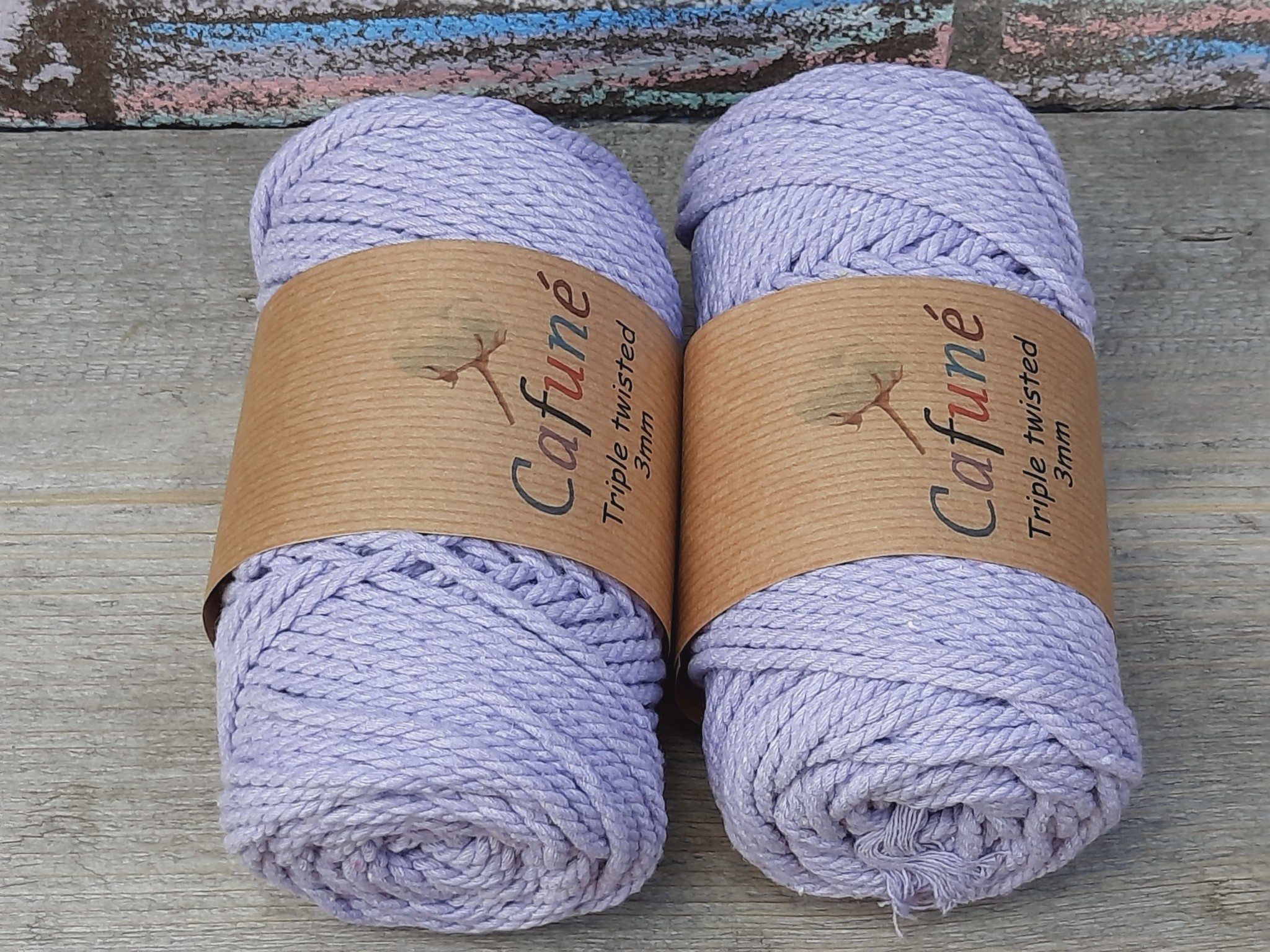 3mm Macrame touw Lila Triple twisted uitkambaar