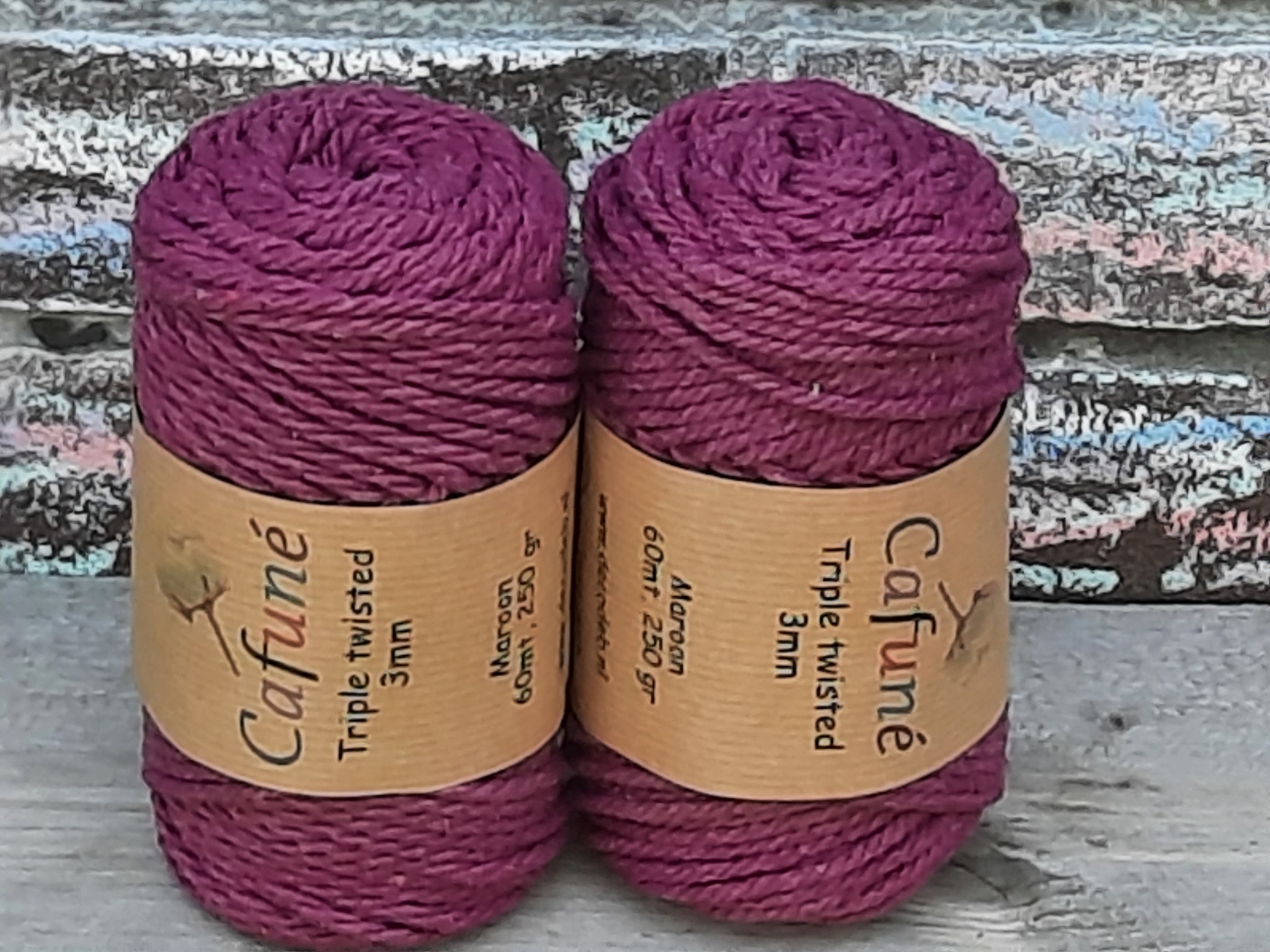 3mm Macrame touw Damson/Maroon Triple twisted uitkambaar
