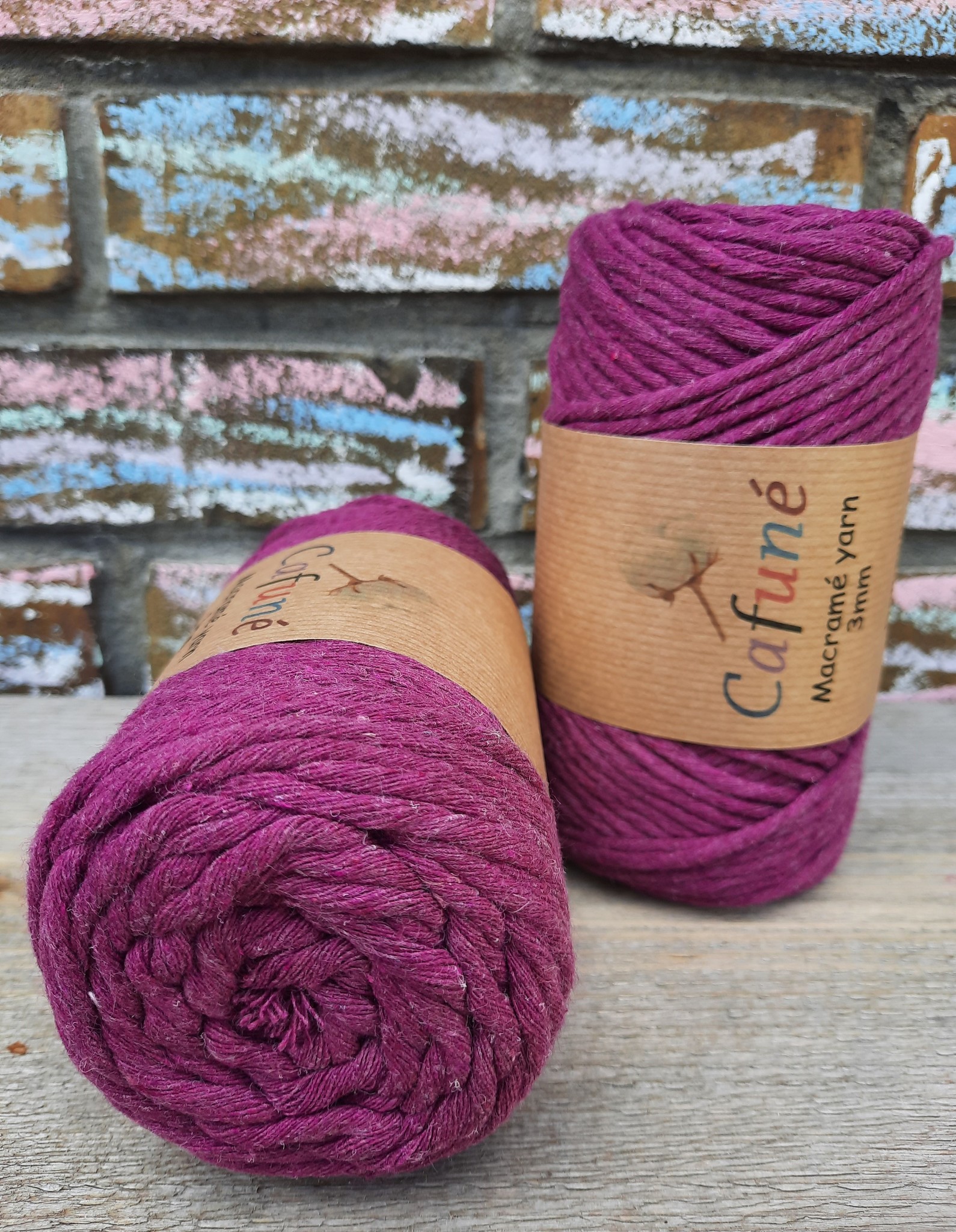 Macrame garen 3mm Damson/Maroon enkel gedraaid uitkambaar gerecycled katoen