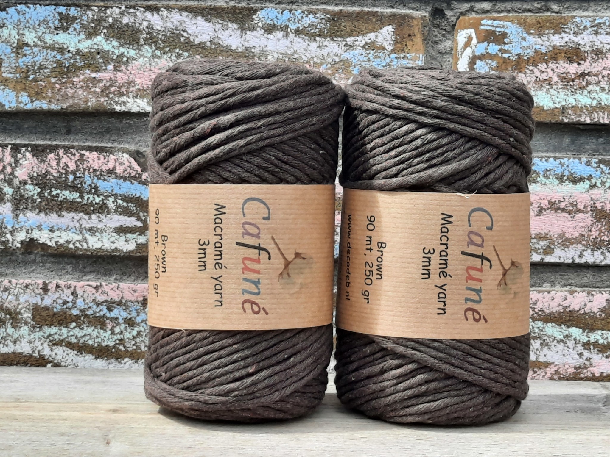 Macrame garen 3mm Bruin enkel gedraaid uitkambaar gerecycled katoen
