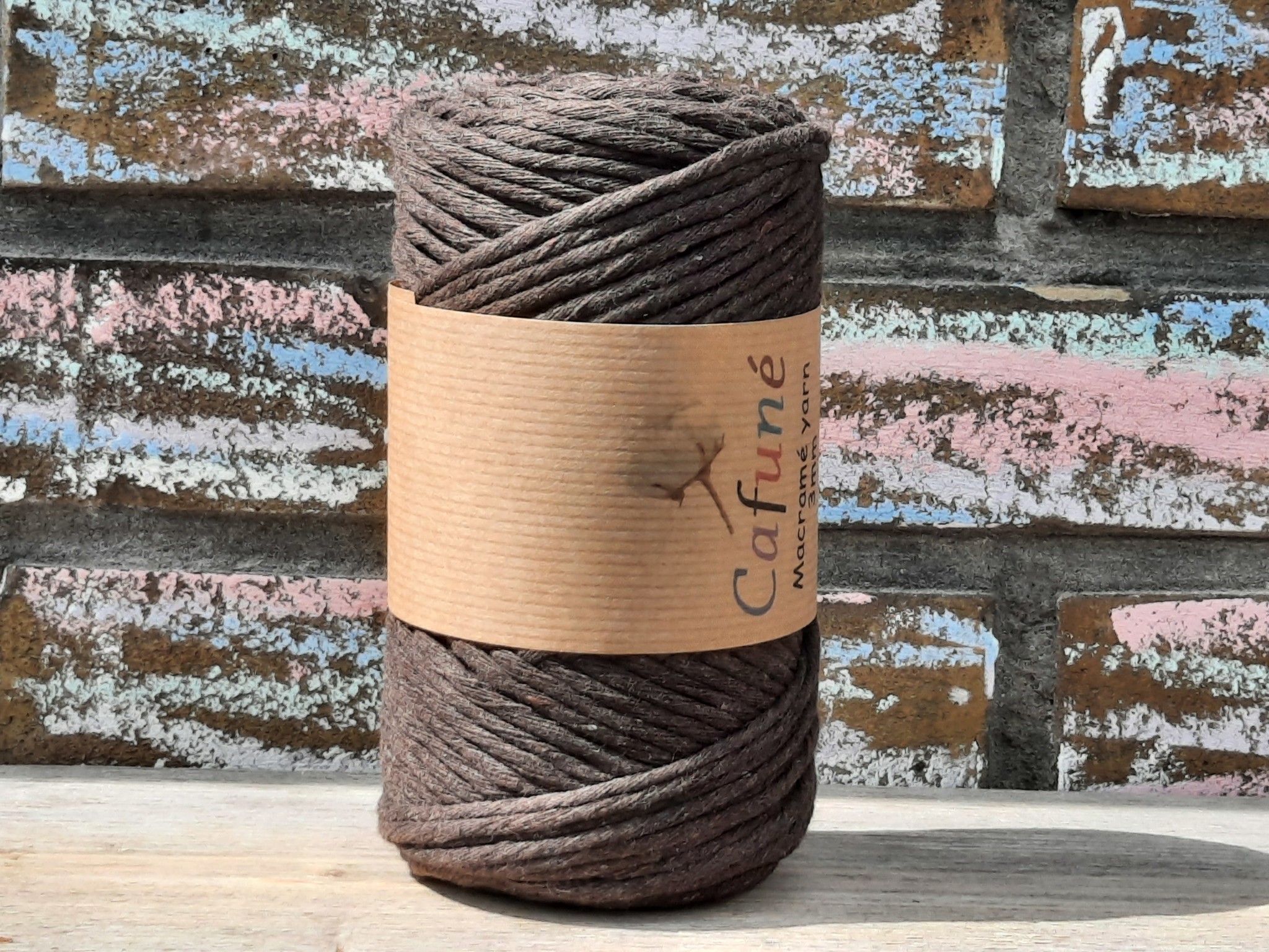 Macrame garen 3mm Bruin enkel gedraaid uitkambaar gerecycled katoen