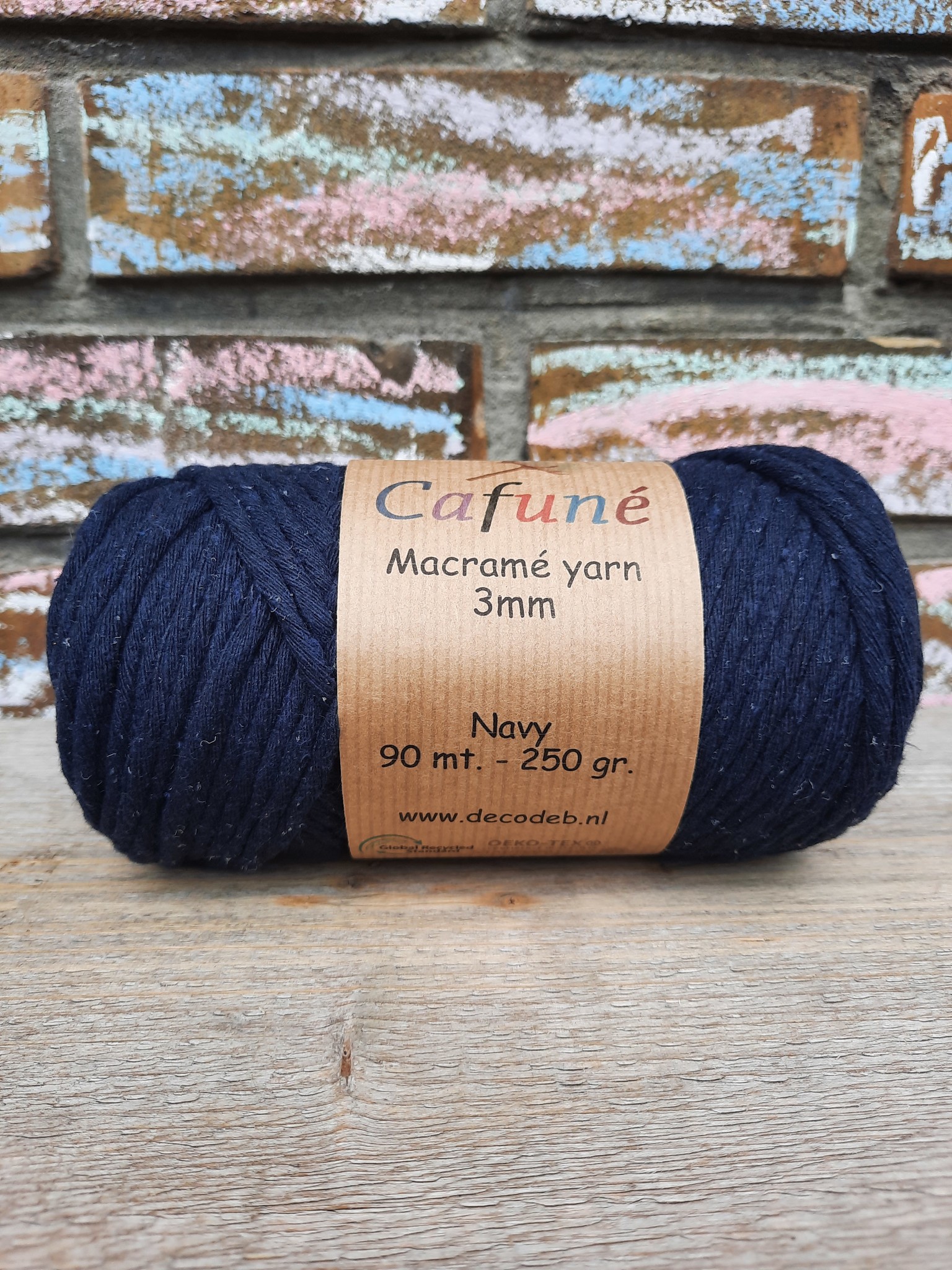 Macrame garen 3mm Navy enkel gedraaid uitkambaar gerecycled katoen