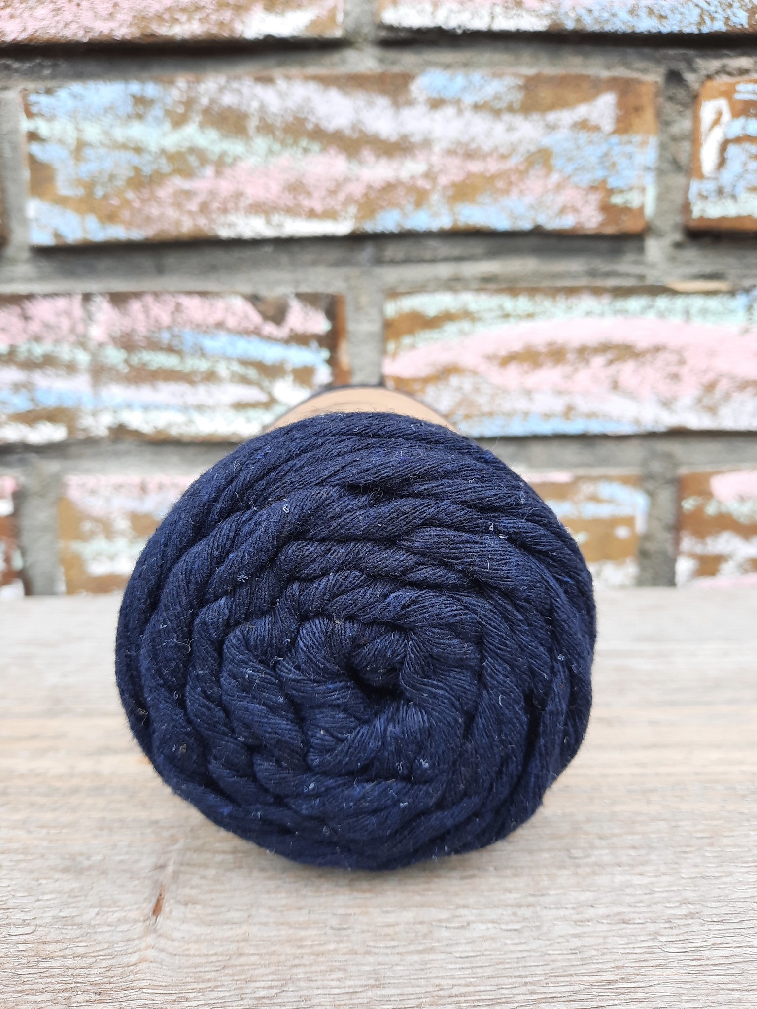 Macrame garen 3mm Navy enkel gedraaid uitkambaar gerecycled katoen