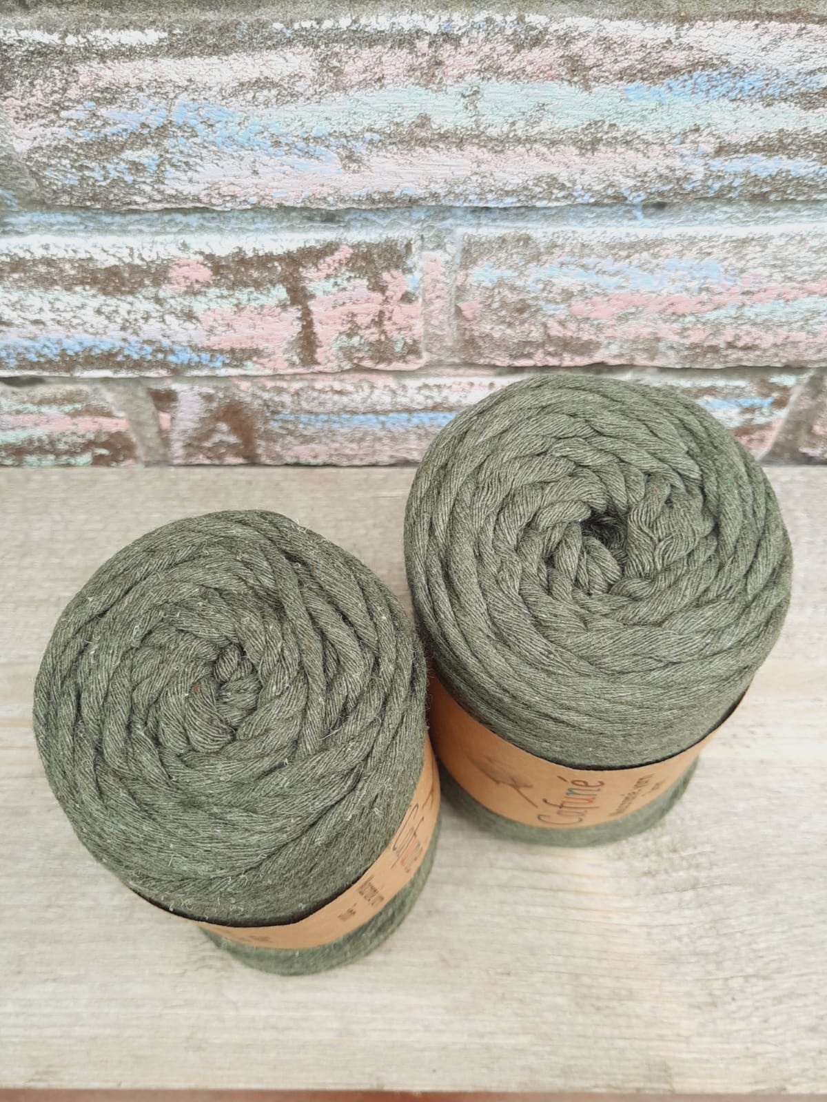 Macrame garen 3mm Kaki enkel gedraaid uitkambaar gerecycled katoen