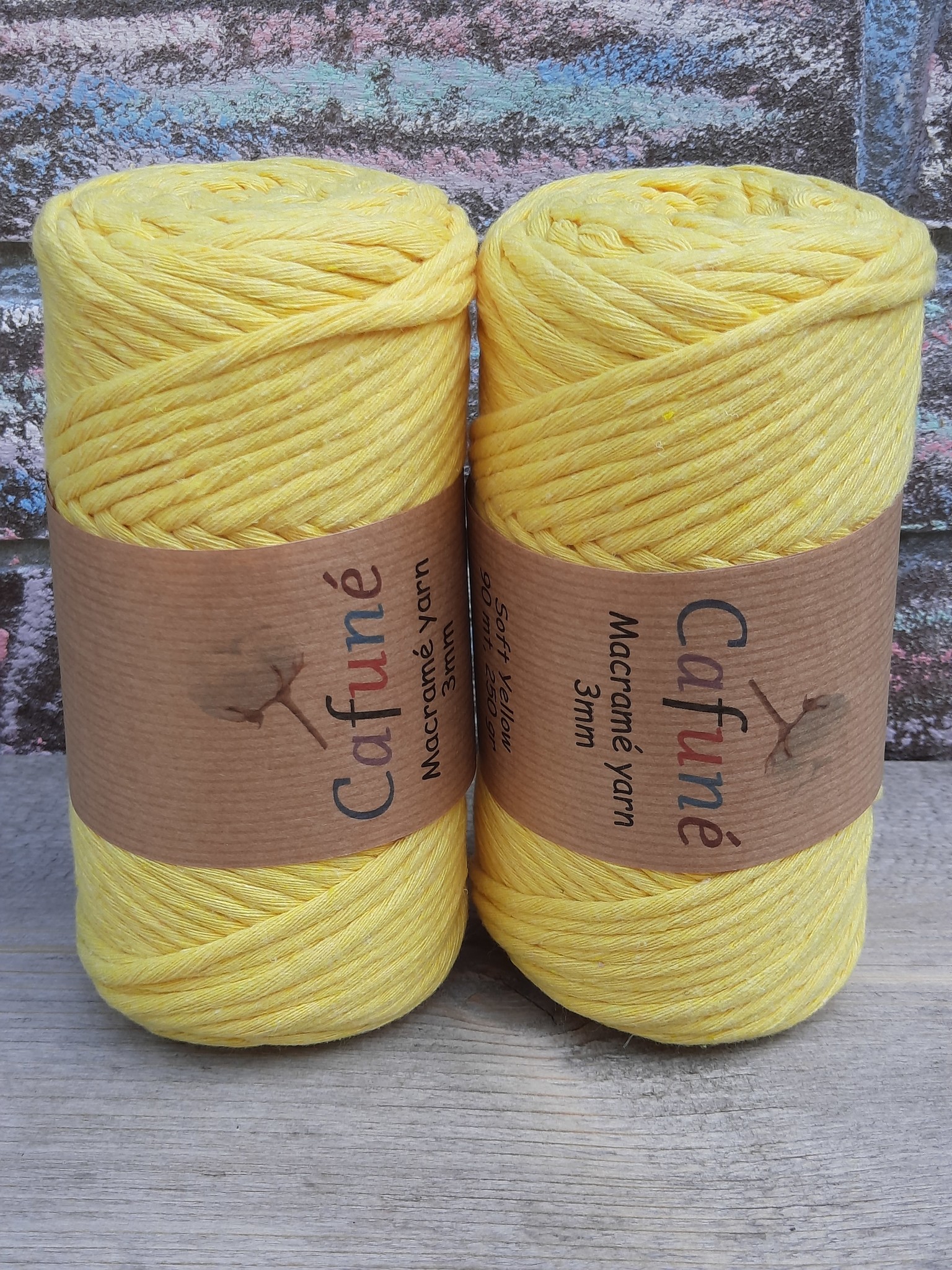 Macramé garen - Zacht geel - 3 mm - Singel twisted - gerecycled katoen