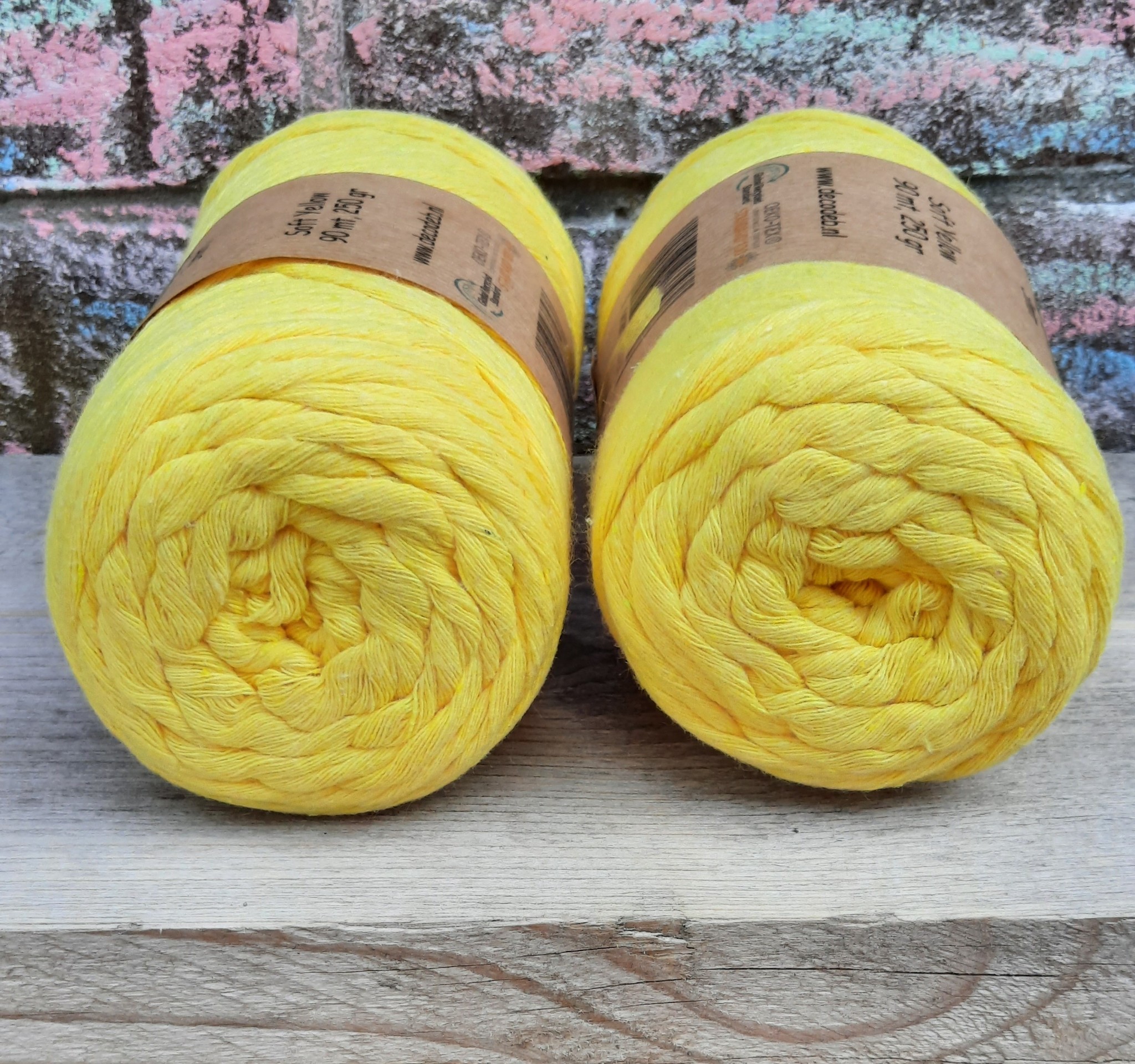 Macramé garen - Zacht geel - 3 mm - Singel twisted - gerecycled katoen