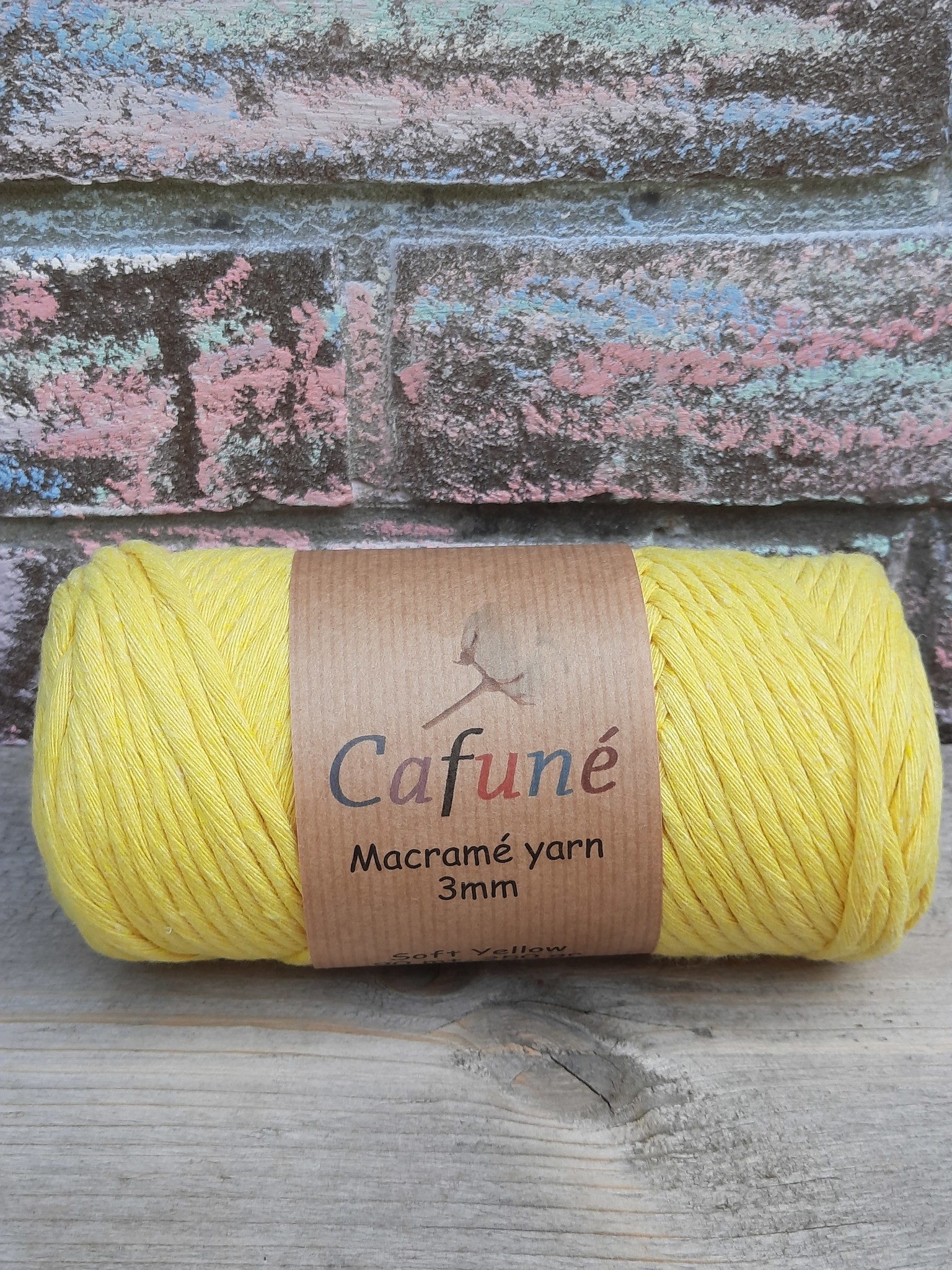 Macramé garen - Zacht geel - 3 mm - Singel twisted - gerecycled katoen