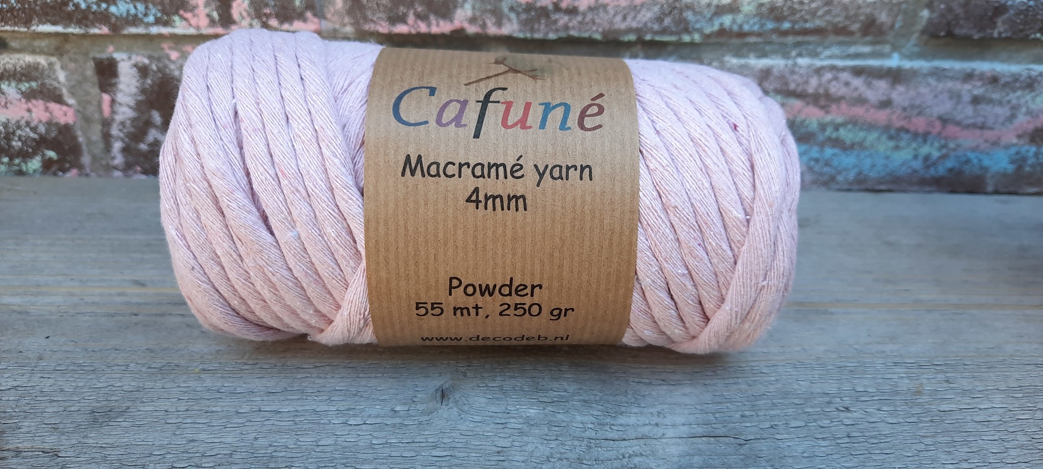 Macrame garen 4mm Poeder enkel gedraaid uitkambaar gerecycled katoen