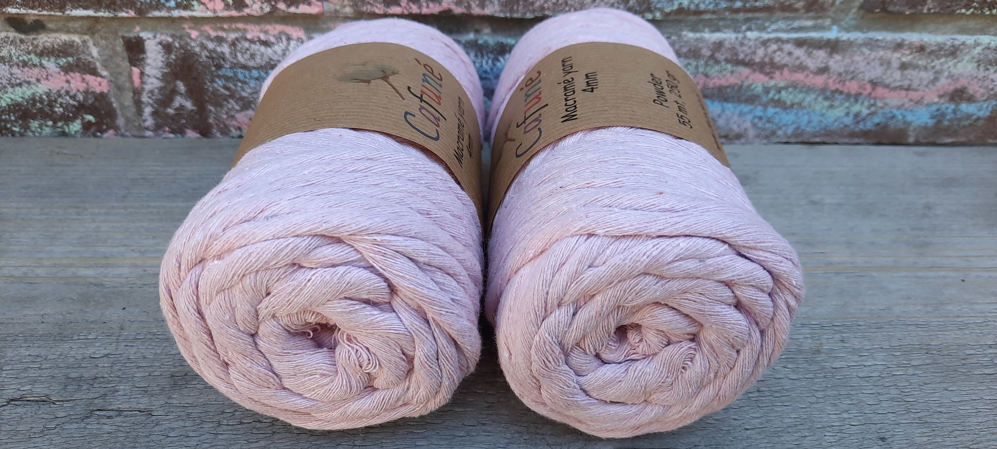 Macrame garen 4mm Poeder enkel gedraaid uitkambaar gerecycled katoen
