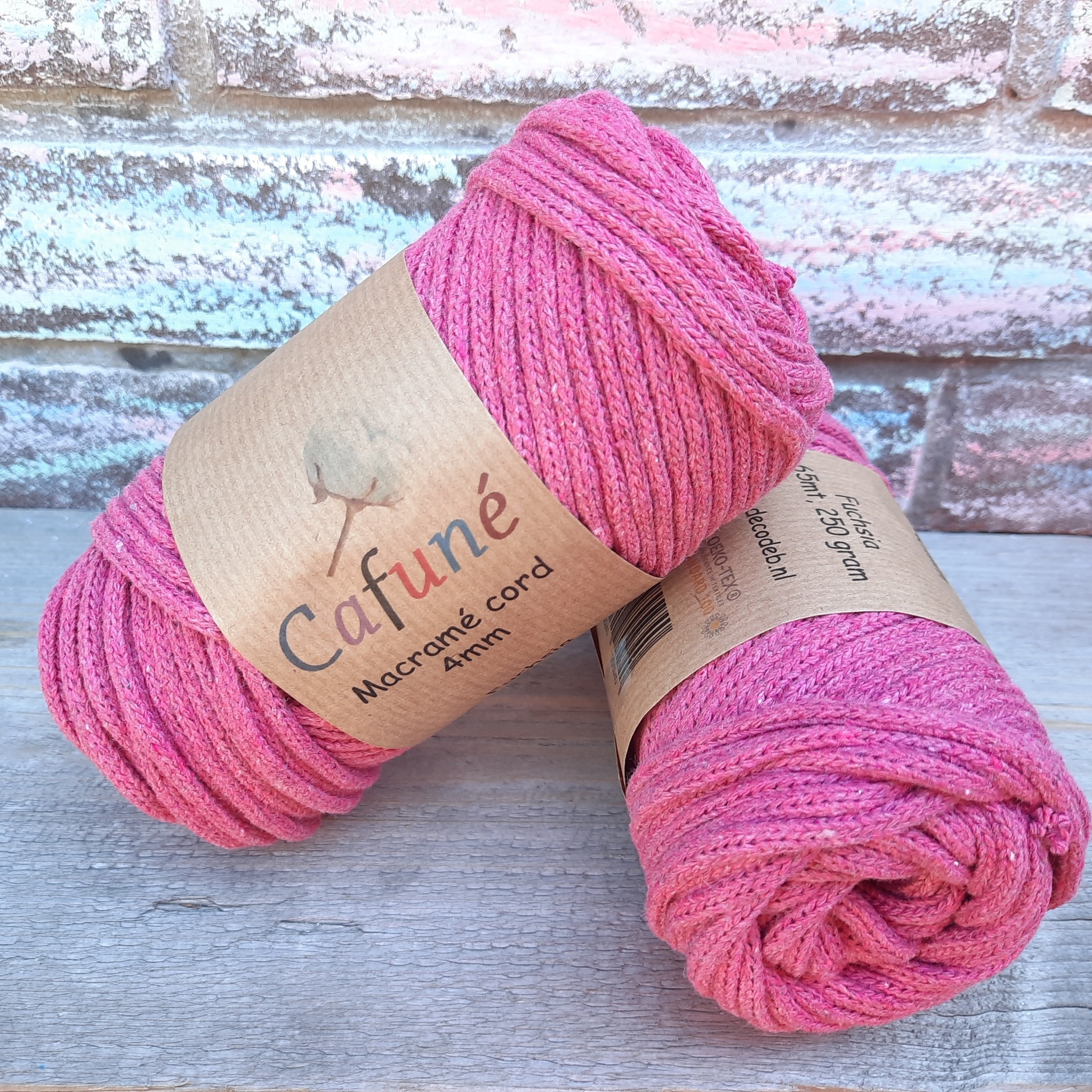 Macrame koord 4mm Fuchsia gevlochten, gerecycled katoen