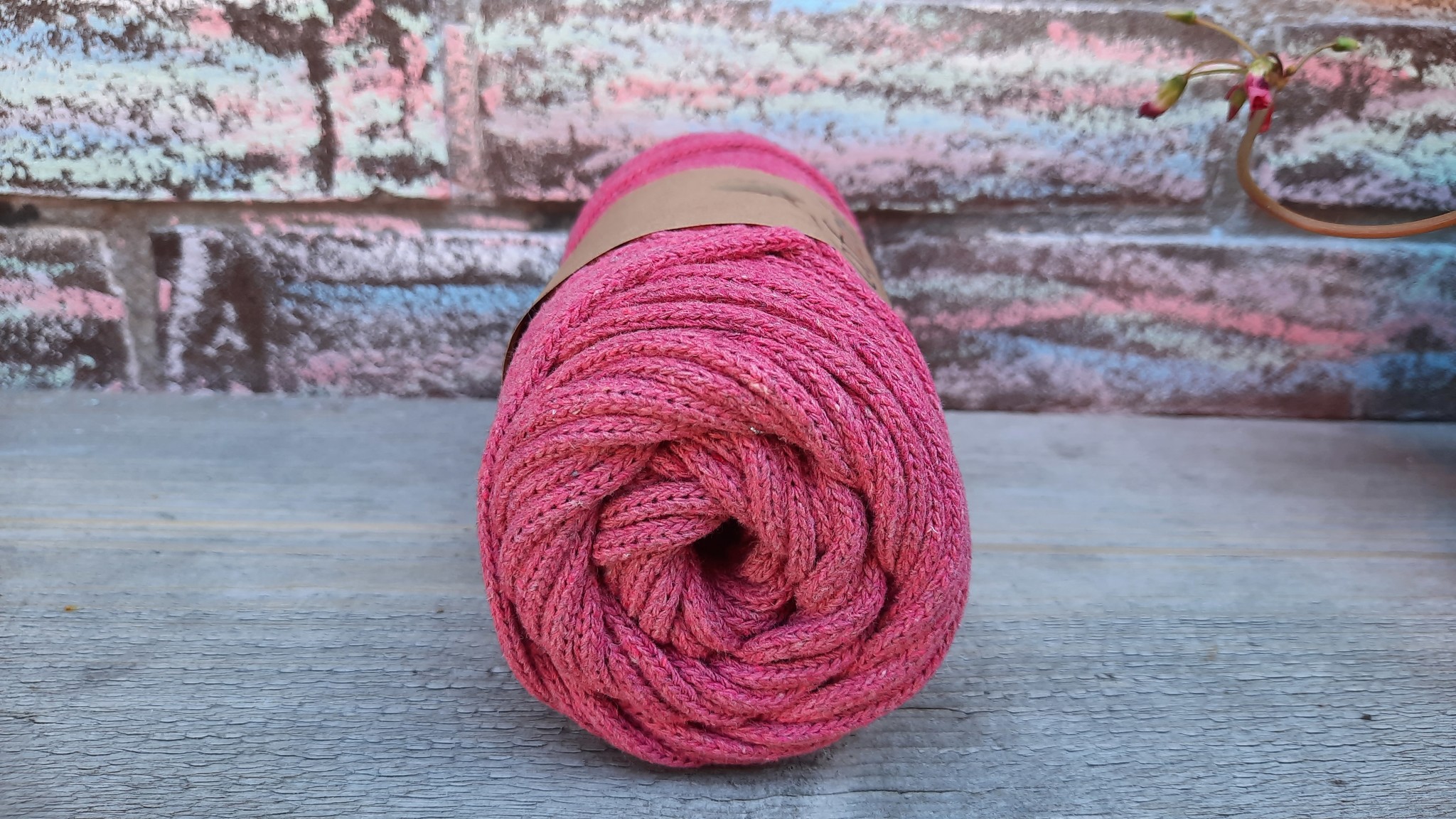 Macrame koord 4mm Fuchsia gevlochten, gerecycled katoen