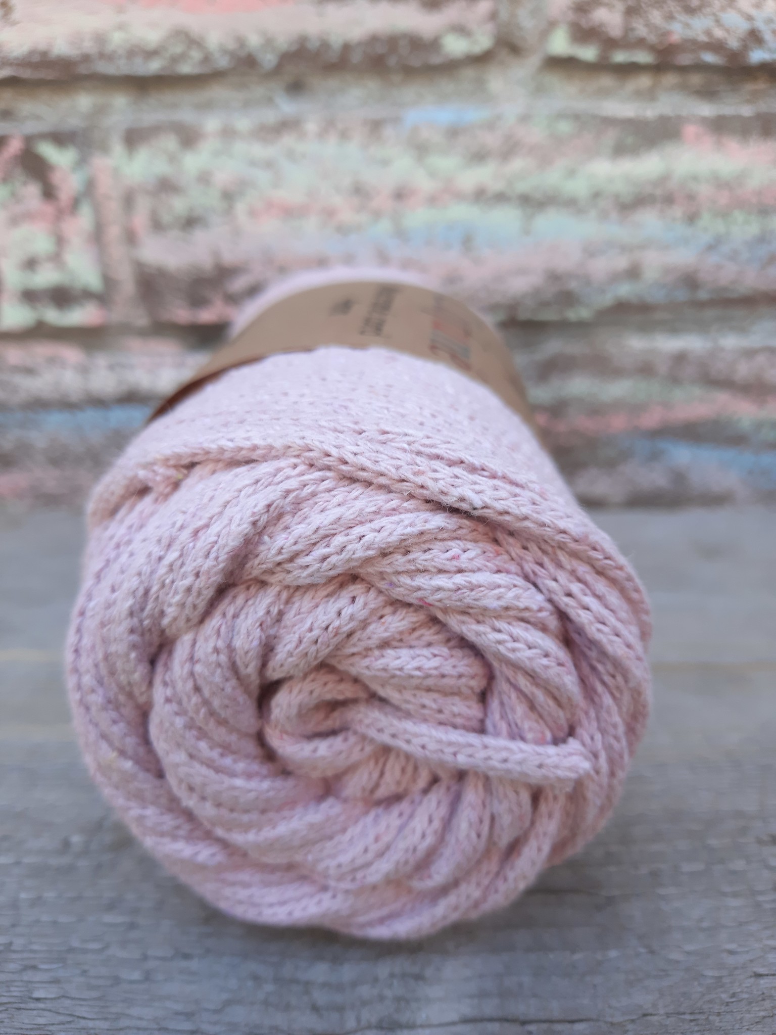 Macrame koord 4mm Poeder gevlochten, gerecycled katoen