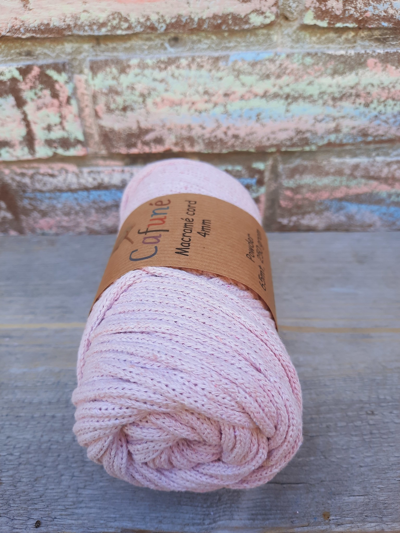 Macrame koord 4mm Poeder gevlochten, gerecycled katoen