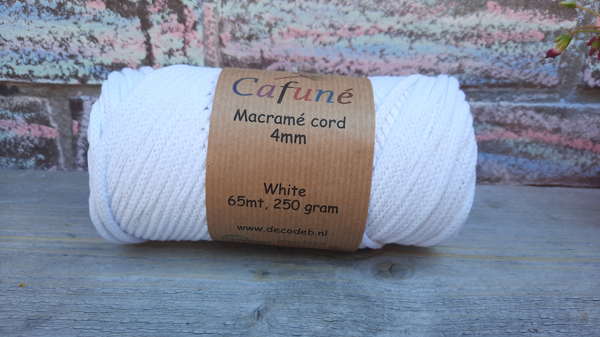 4mm Macrame koord Wit gevlochten gerecycled katoen