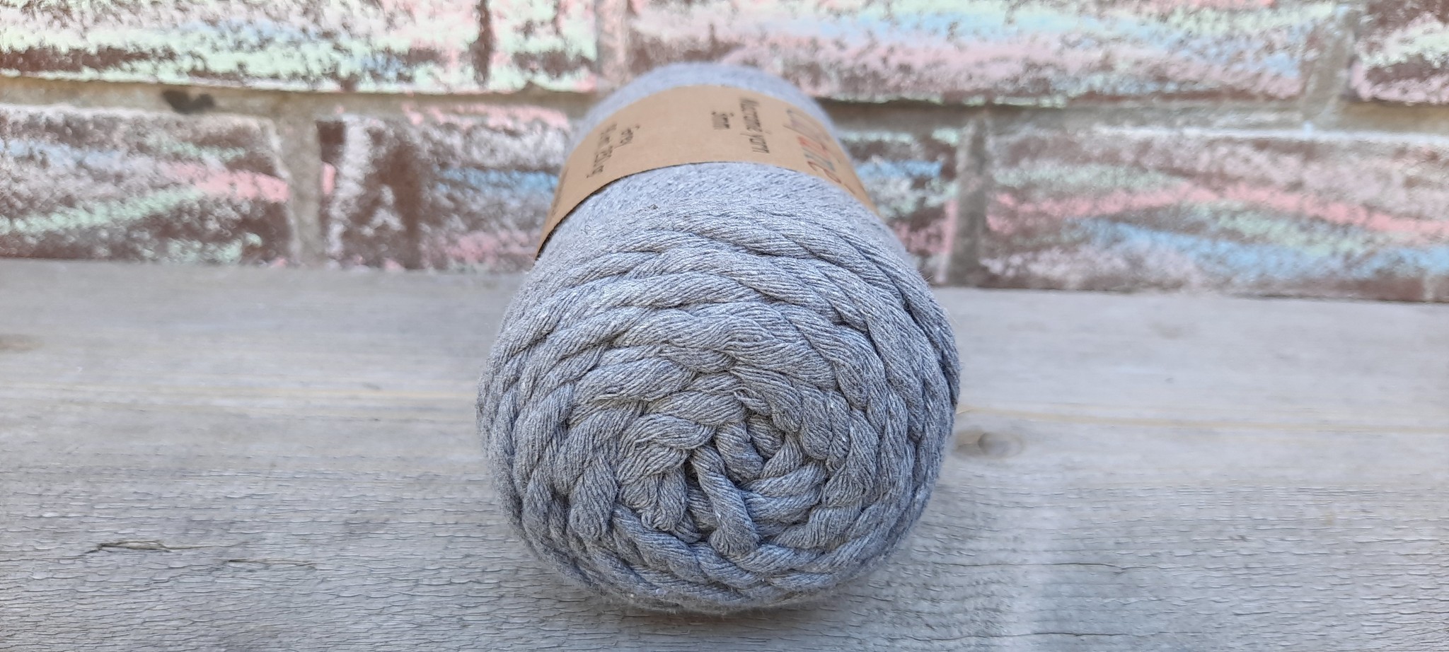 Macrame garen 3mm Grijs enkel gedraaid uitkambaar gerecycled katoen