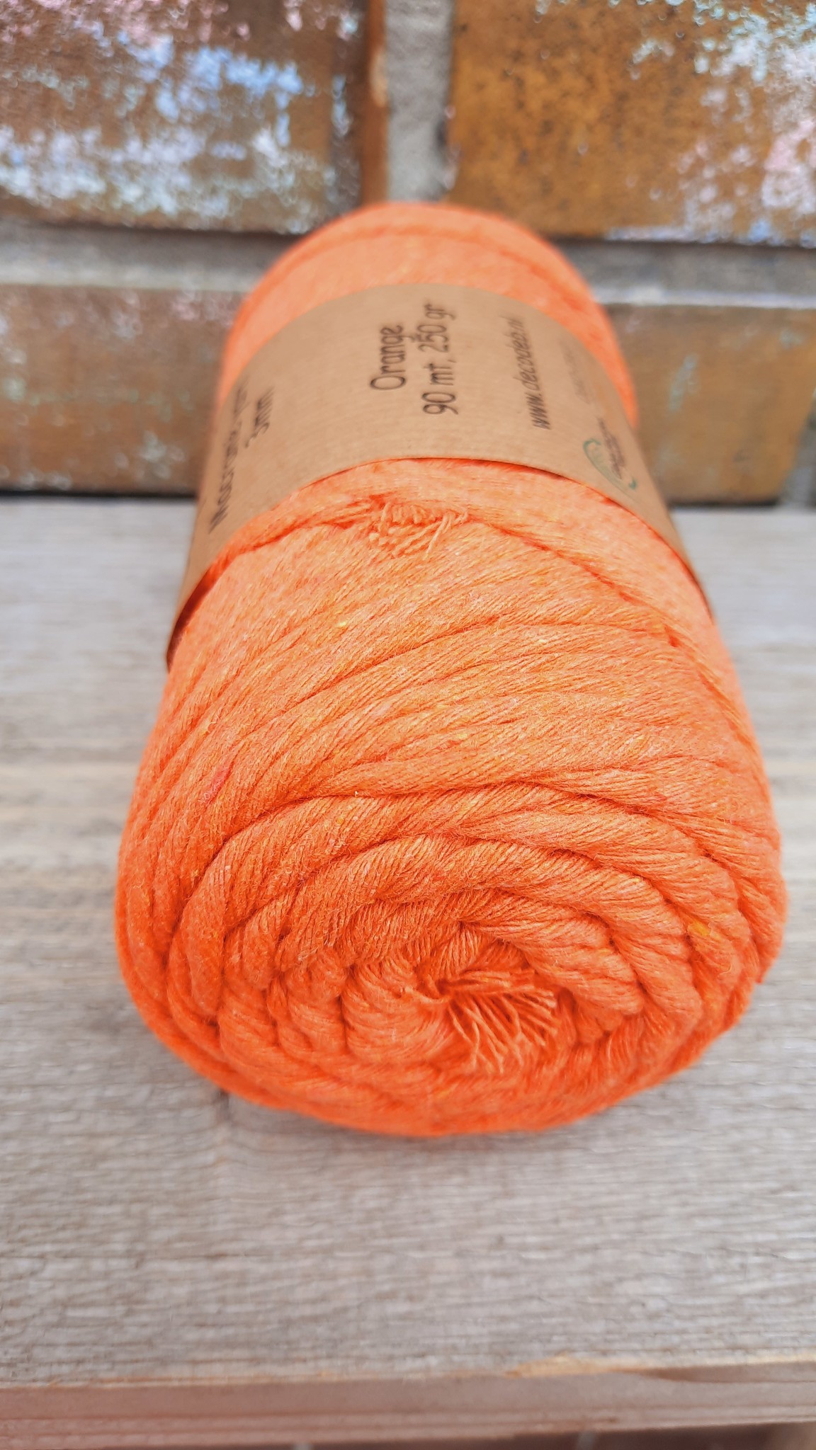 Macrame garen 3mm Oranje enkel gedraaid uitkambaar gerecycled katoen