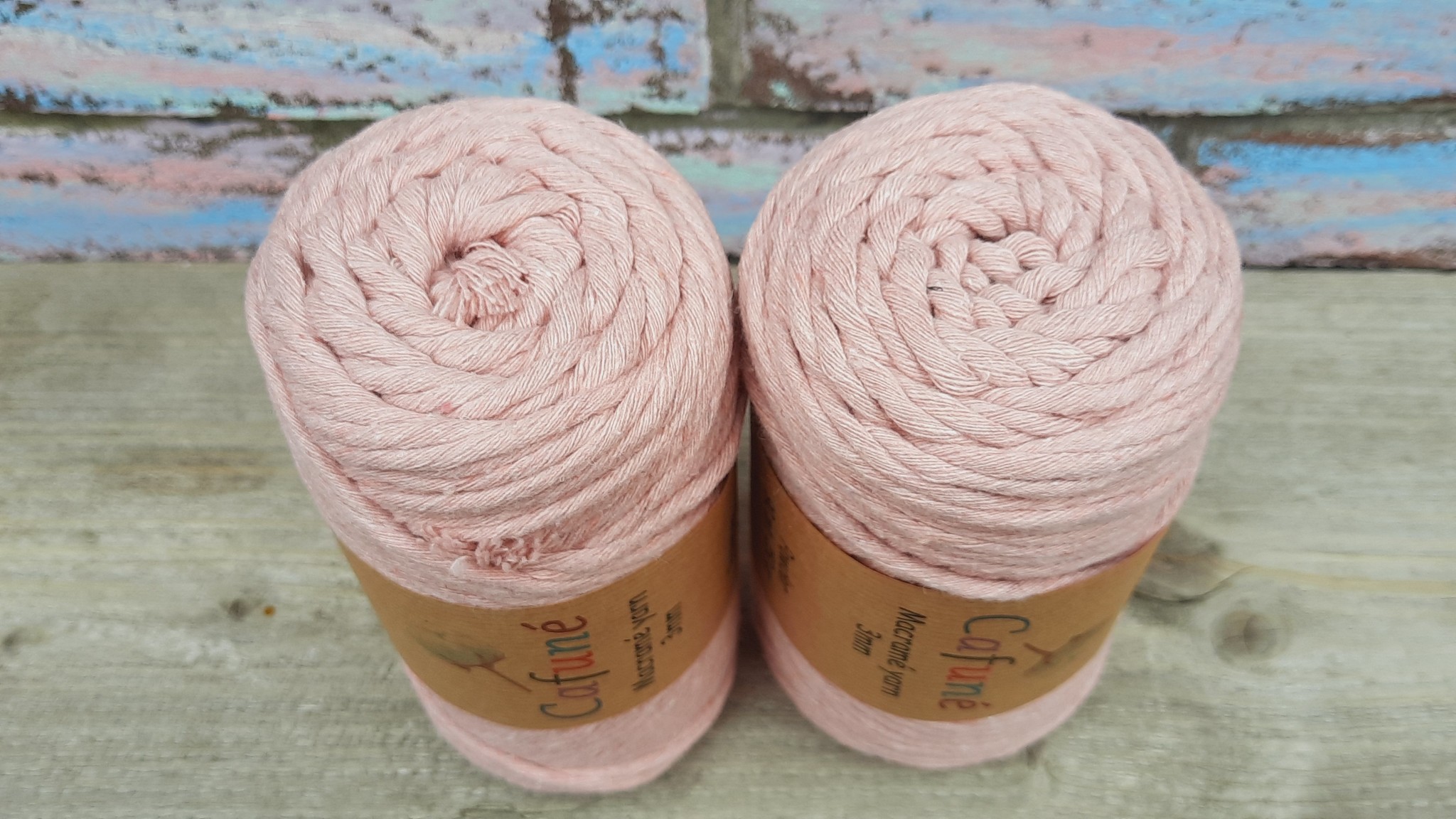 Macrame garen 3mm Poeder enkel gedraaid uitkambaar gerecycled katoen
