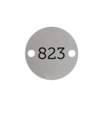 CombiCraft Number Tags Aluminium Round Silver ½mm thick with print and 2 holes left and right