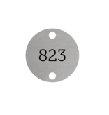 CombiCraft Number Tags Aluminium Round Silver ½mm thick with print and 2 holes above and below