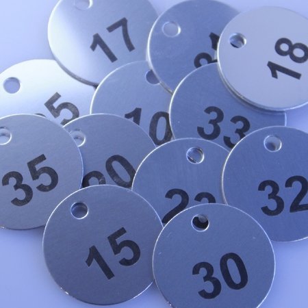 CombiCraft Number Tags Aluminium 30mm Round 1mm thick with black engravering and 1 hole