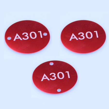 CombiCraft Number Tags Aluminium Round Coloured 1mm thick with white engraving with 2 holes left and right