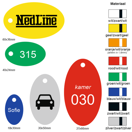 CombiCraft Acrylic Key Tags Oval in various sizes and colours